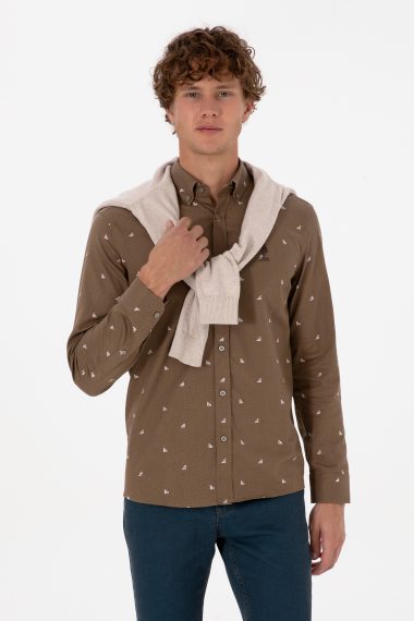 پیراهن  خاکی  رگولار  مردانه یو اس پولو | US POLO ASSN