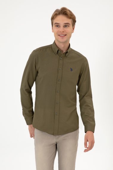 پیراهن  خاکی  اندامی  مردانه یو اس پولو | US POLO ASSN