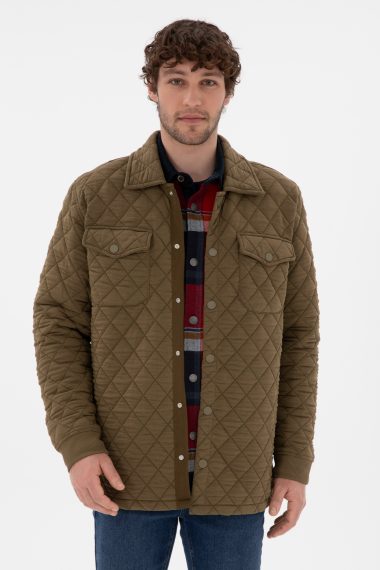 ژاکت یقه پیراهنی خاکی  ریلکس آستین بلند مردانه یو اس پولو | US POLO ASSN