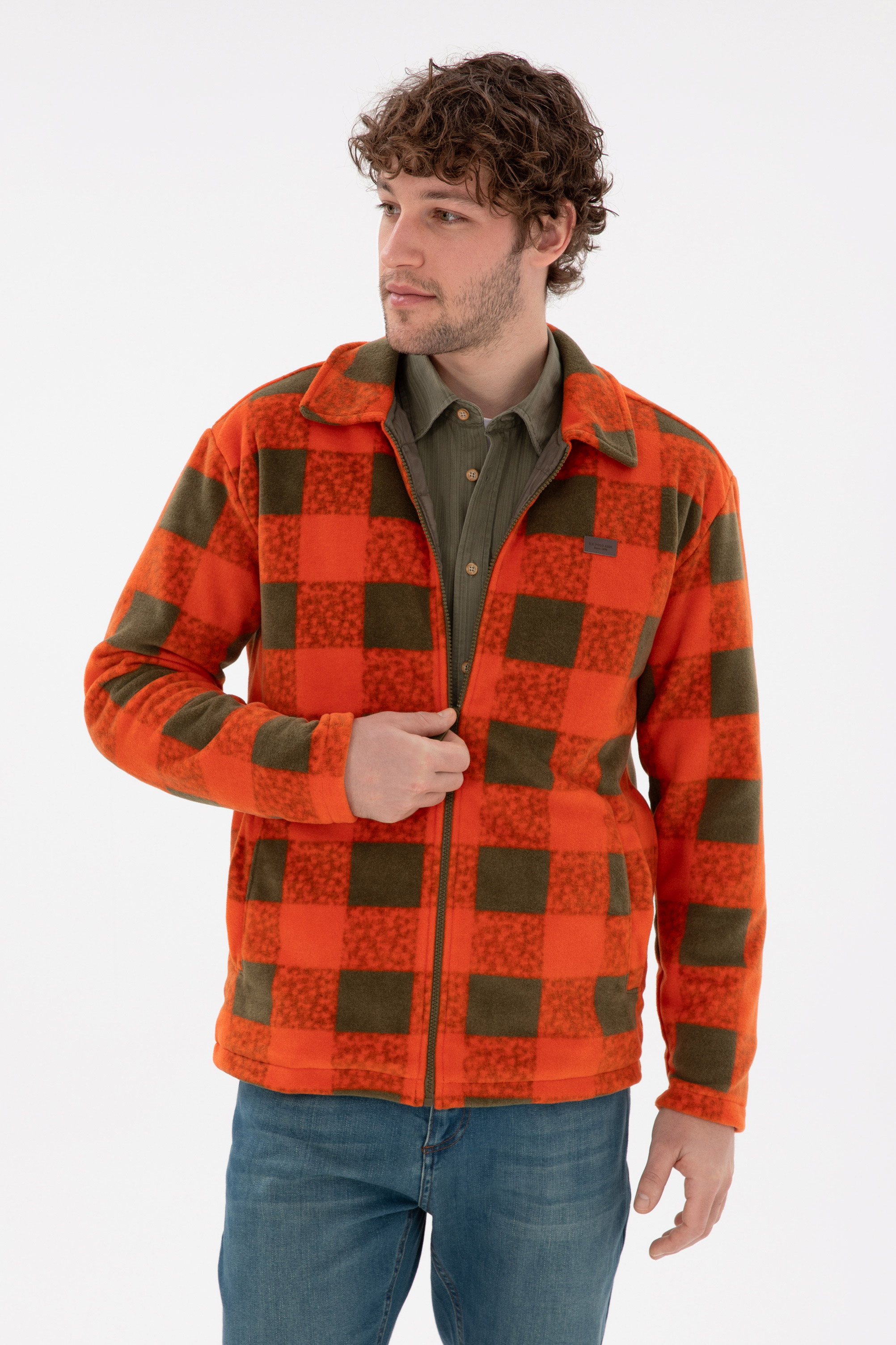 ژاکت یقه پیراهنی خاکی ریلکس آستین بلند مردانه یو اس پولو | US POLO ASSN
