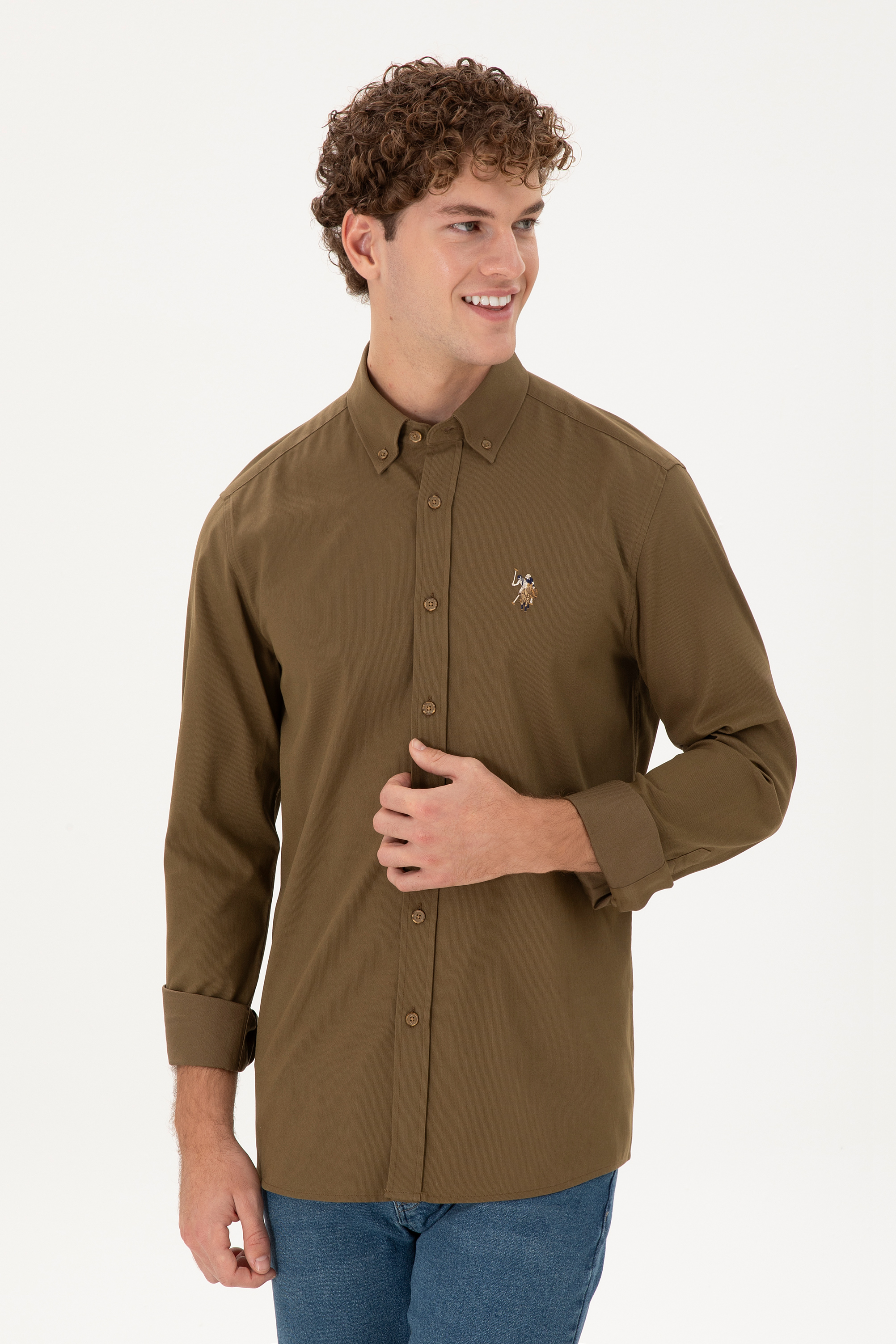 پیراهن خاکی رگولار مردانه یو اس پولو | US POLO ASSN
