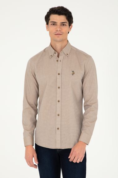 پیراهن  خاکی  اندامی  مردانه یو اس پولو | US POLO ASSN