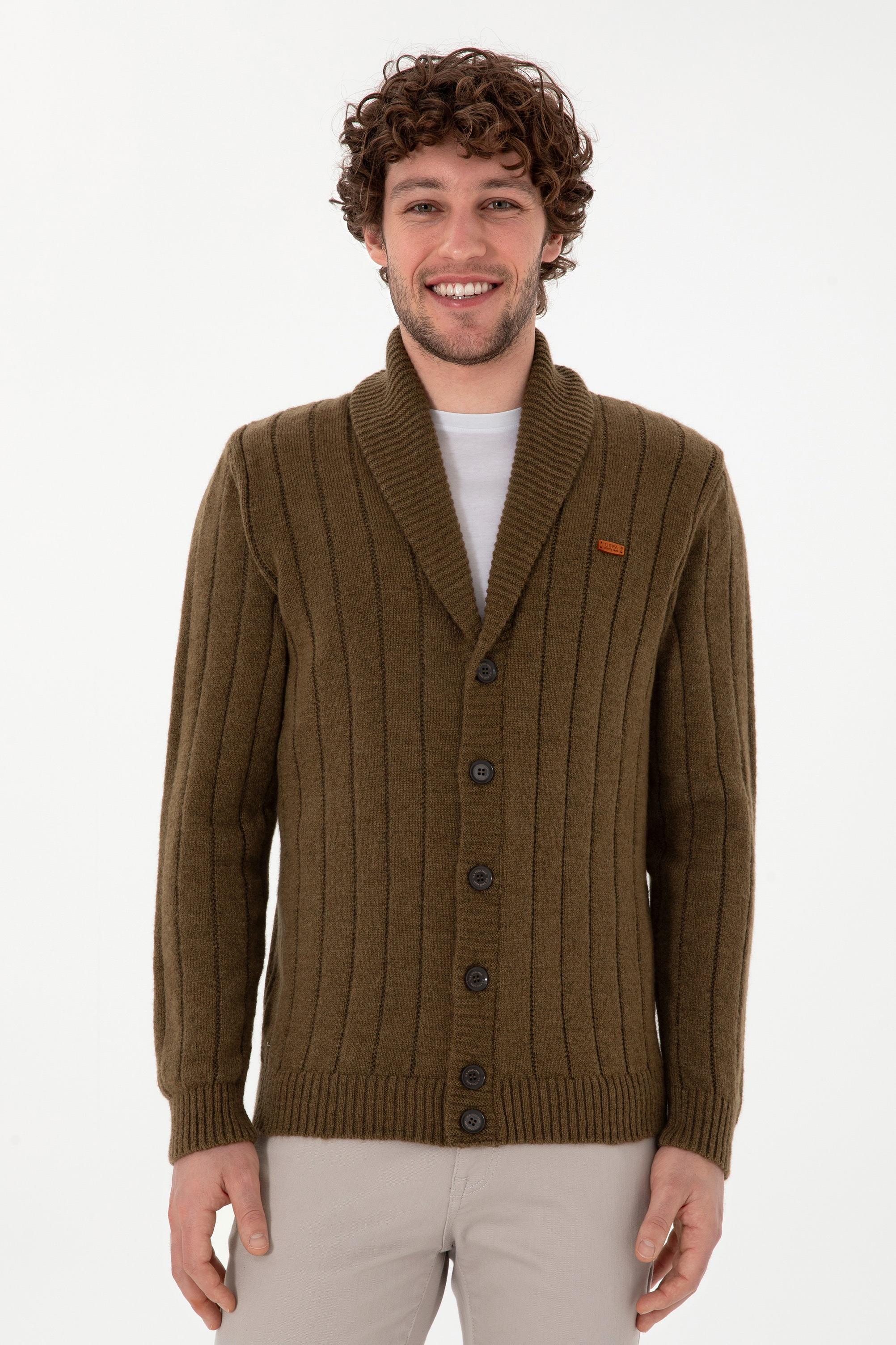 ژاکت تریکو خاکی اندامی مردانه یو اس پولو | US POLO ASSN