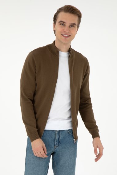 ژاکت تریکو بیسیک  خاکی  اندامی  مردانه یو اس پولو | US POLO ASSN