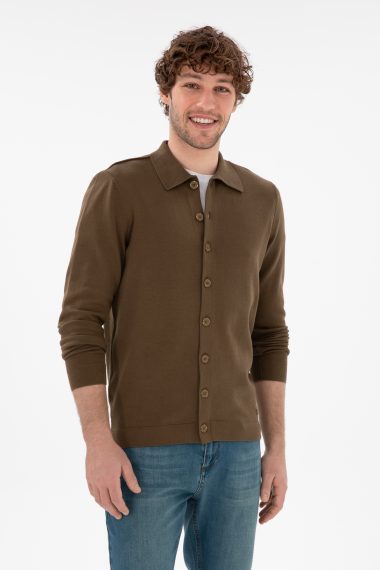 ژاکت تریکو بیسیک  خاکی  رگولار  مردانه یو اس پولو | US POLO ASSN