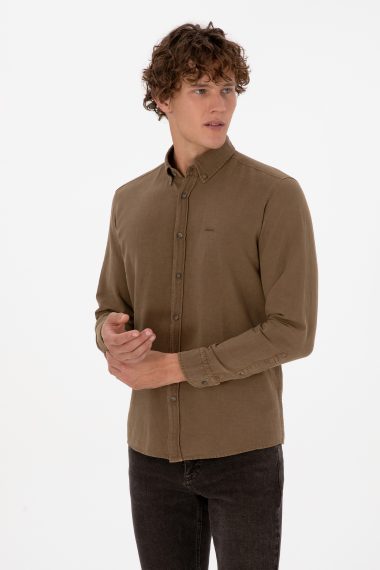 پیراهن  خاکی  رگولار  مردانه یو اس پولو | US POLO ASSN