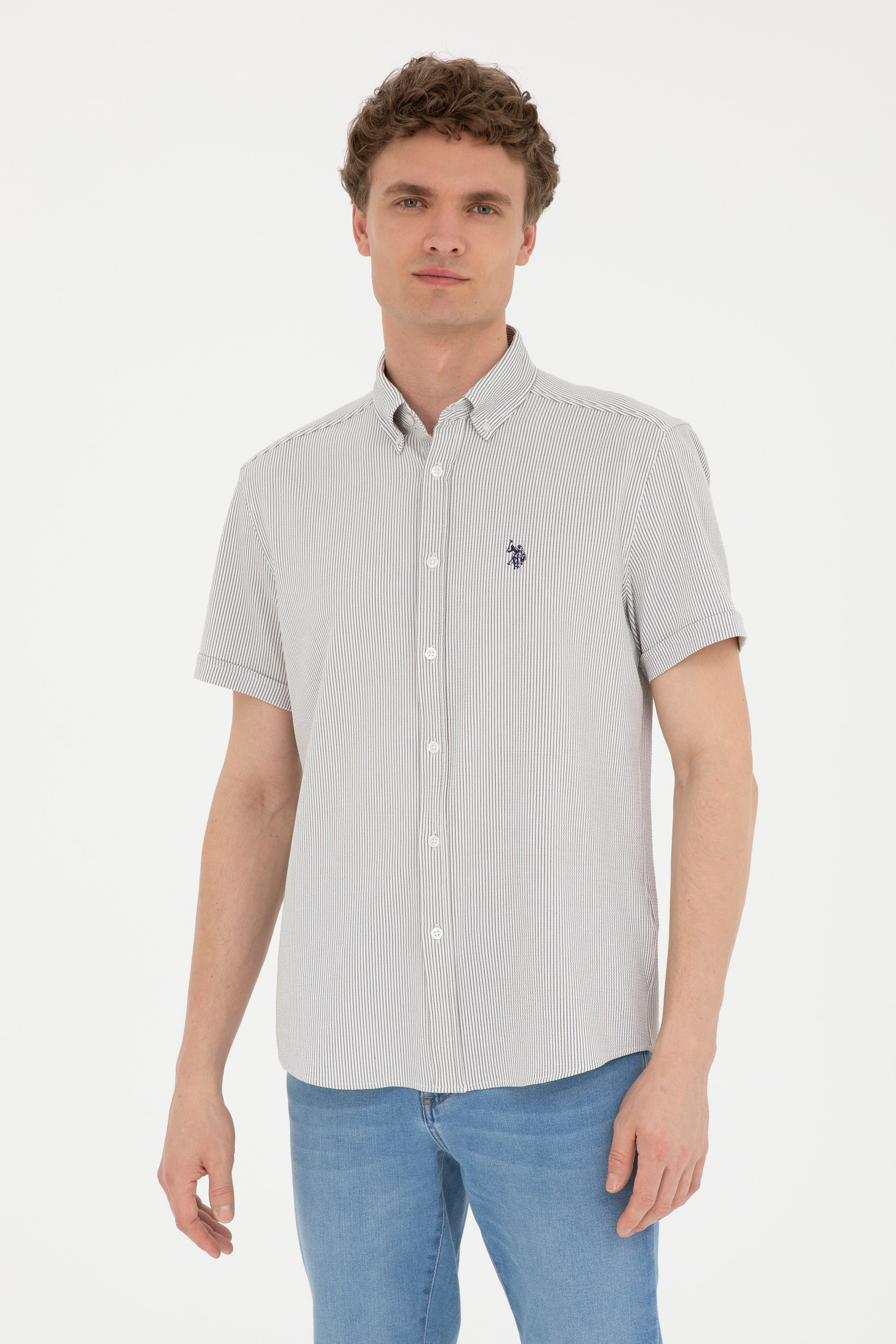 پیراهن خاکی روشن رگولار مردانه یو اس پولو | US POLO ASSN