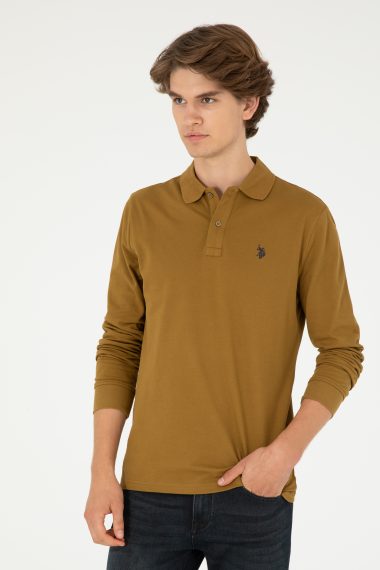 سویشرت بیسیک یقه پولو خاکی روشن  رگولار  مردانه یو اس پولو | US POLO ASSN