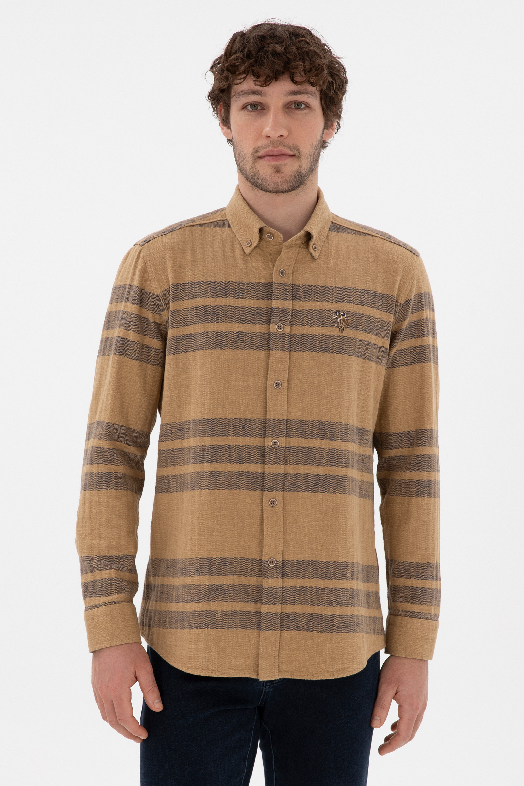 پیراهن خاکی روشن رگولار مردانه یو اس پولو | US POLO ASSN