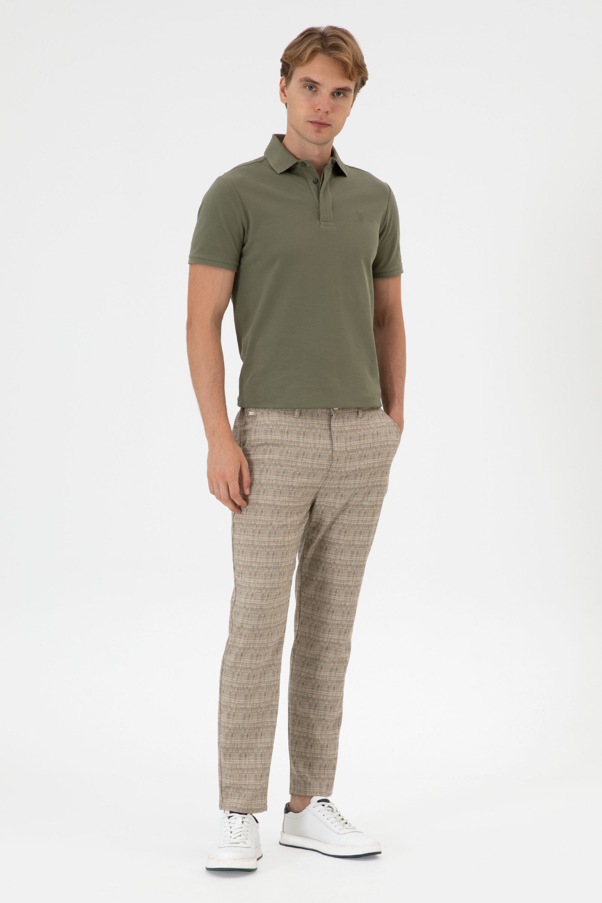 شلوار کانواس خاکی تیره هویجی مردانه یو اس پولو | US POLO ASSN