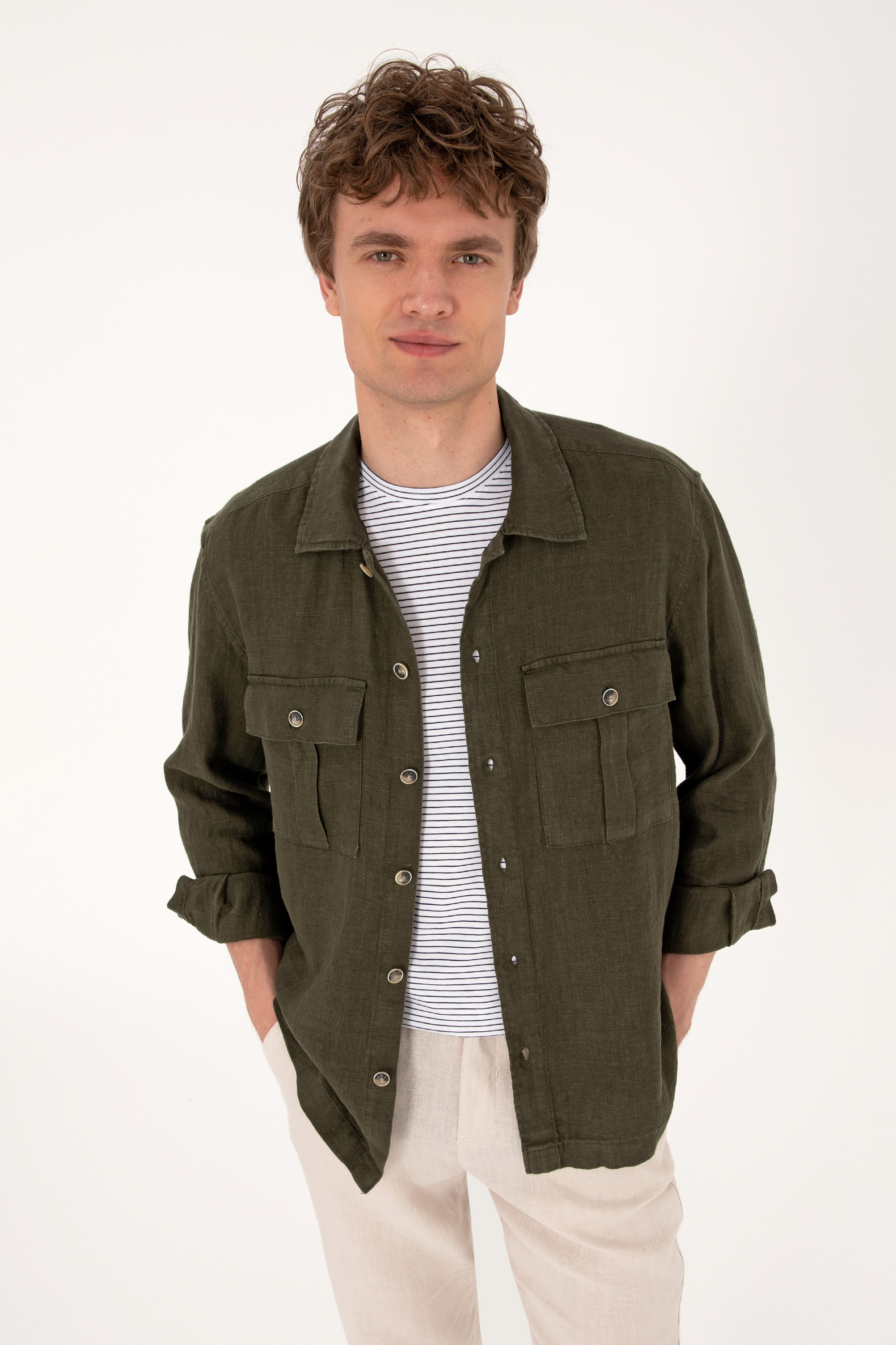 پیراهن خاکی تیره ریلکس مردانه یو اس پولو | US POLO ASSN