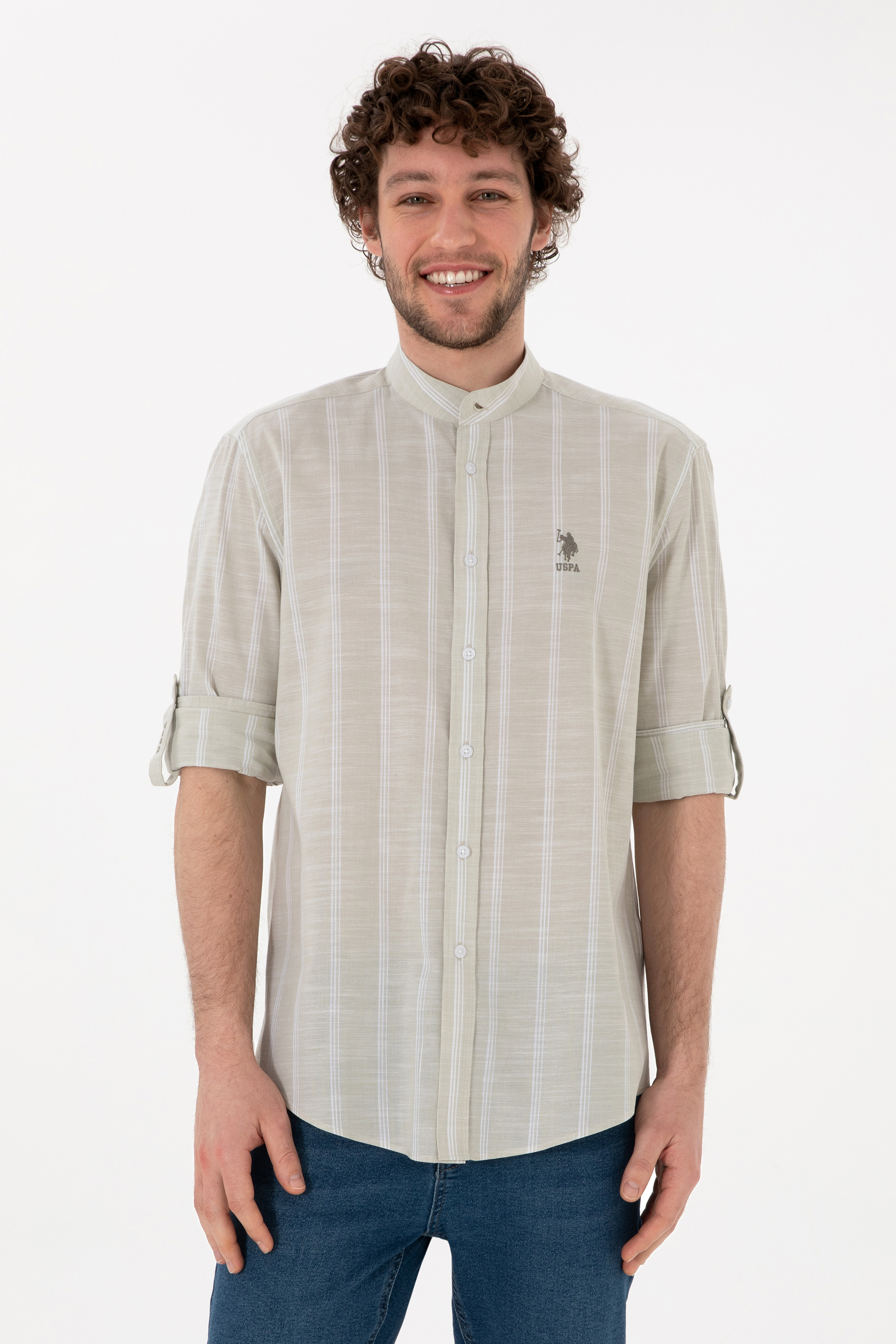 پیراهن خاکی روشن ریلکس مردانه یو اس پولو | US POLO ASSN