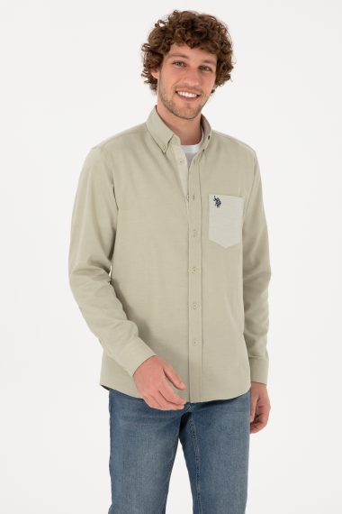 پیراهن  خاکی روشن  رگولار  مردانه یو اس پولو | US POLO ASSN