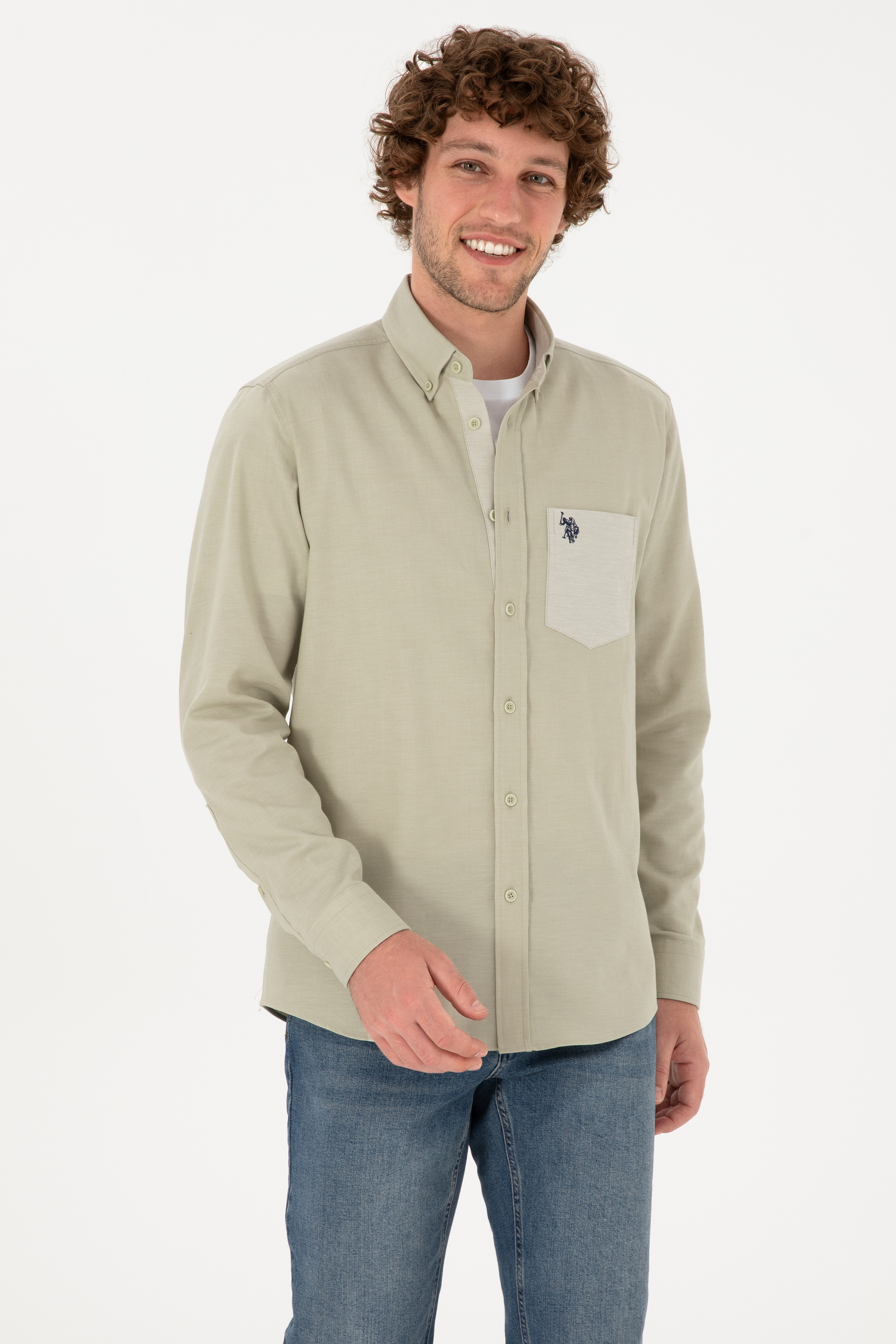 پیراهن خاکی روشن رگولار مردانه یو اس پولو | US POLO ASSN