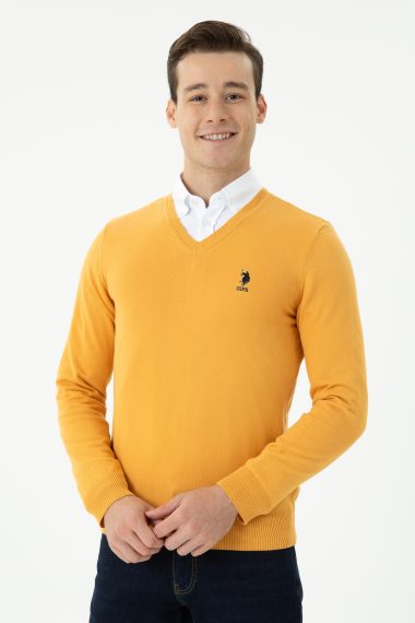 بافت بیسیک یقه هفت خردلی  اندامی  مردانه یو اس پولو | US POLO ASSN