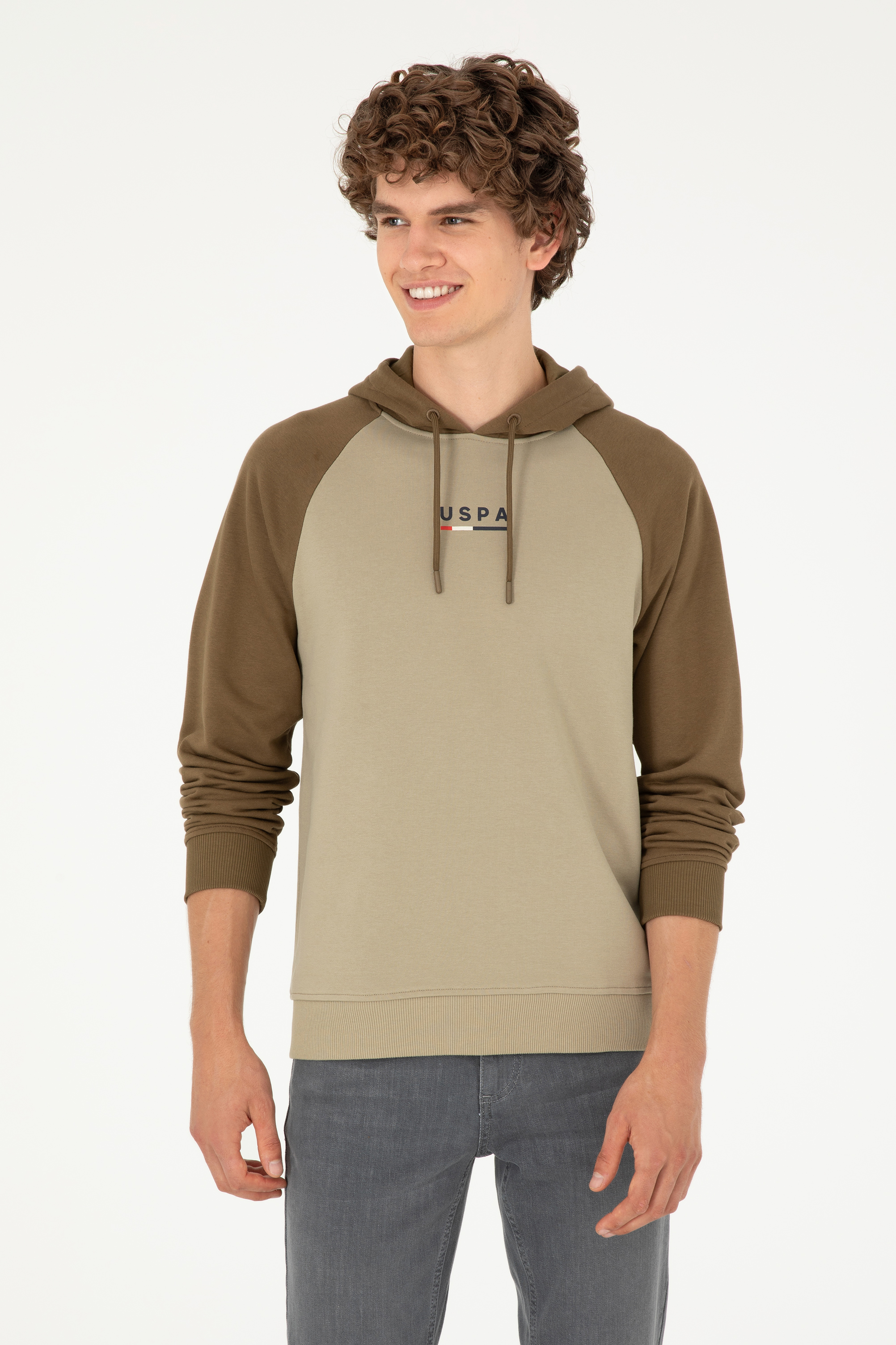 سویشرت هودی خاکی روشن رگولار آستین بلند مردانه یو اس پولو | US POLO ASSN