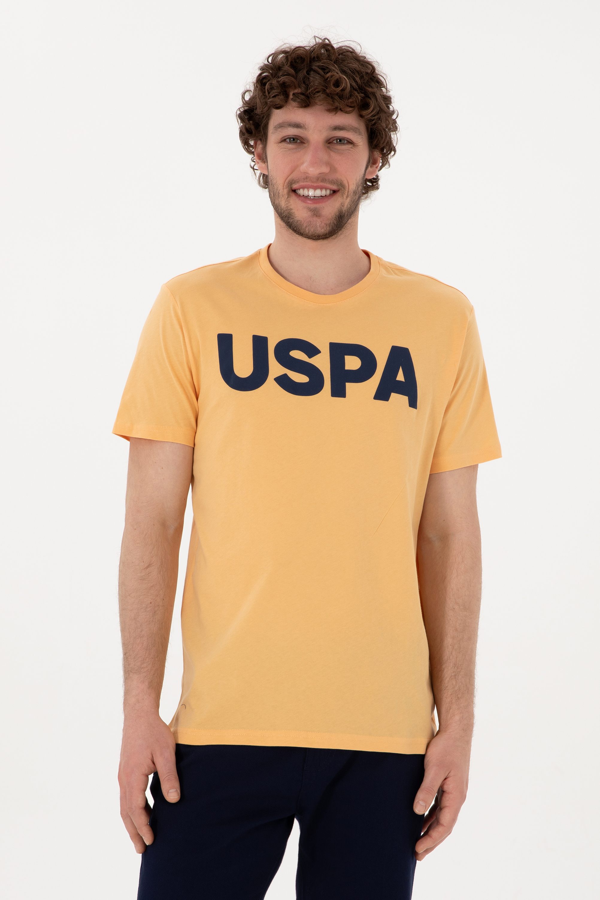 تی شرت بیسیک یقه گرد زرد رگولار آستین کوتاه مردانه یو اس پولو | US POLO ASSN