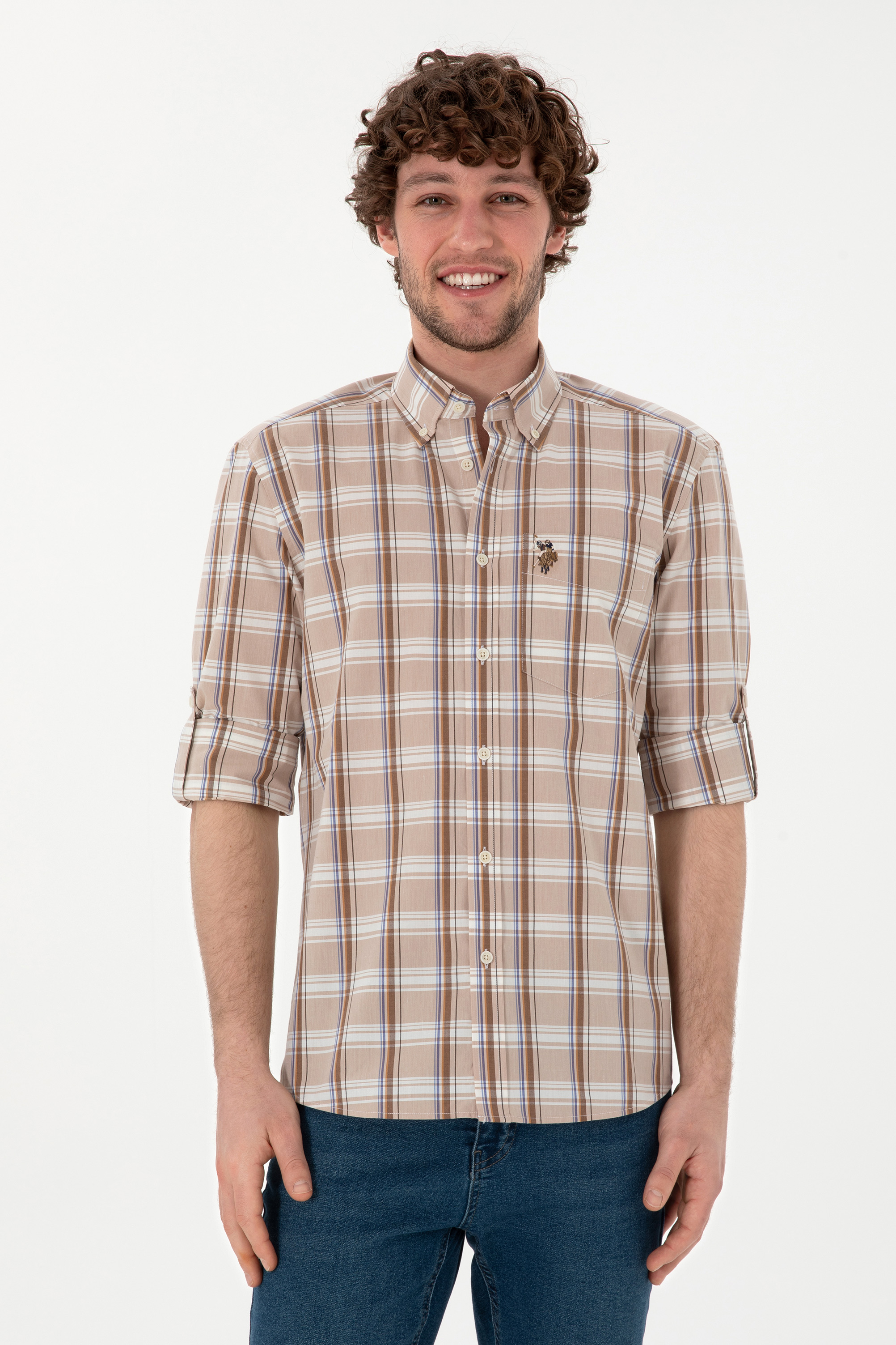 پیراهن خاکی روشن رگولار مردانه یو اس پولو | US POLO ASSN
