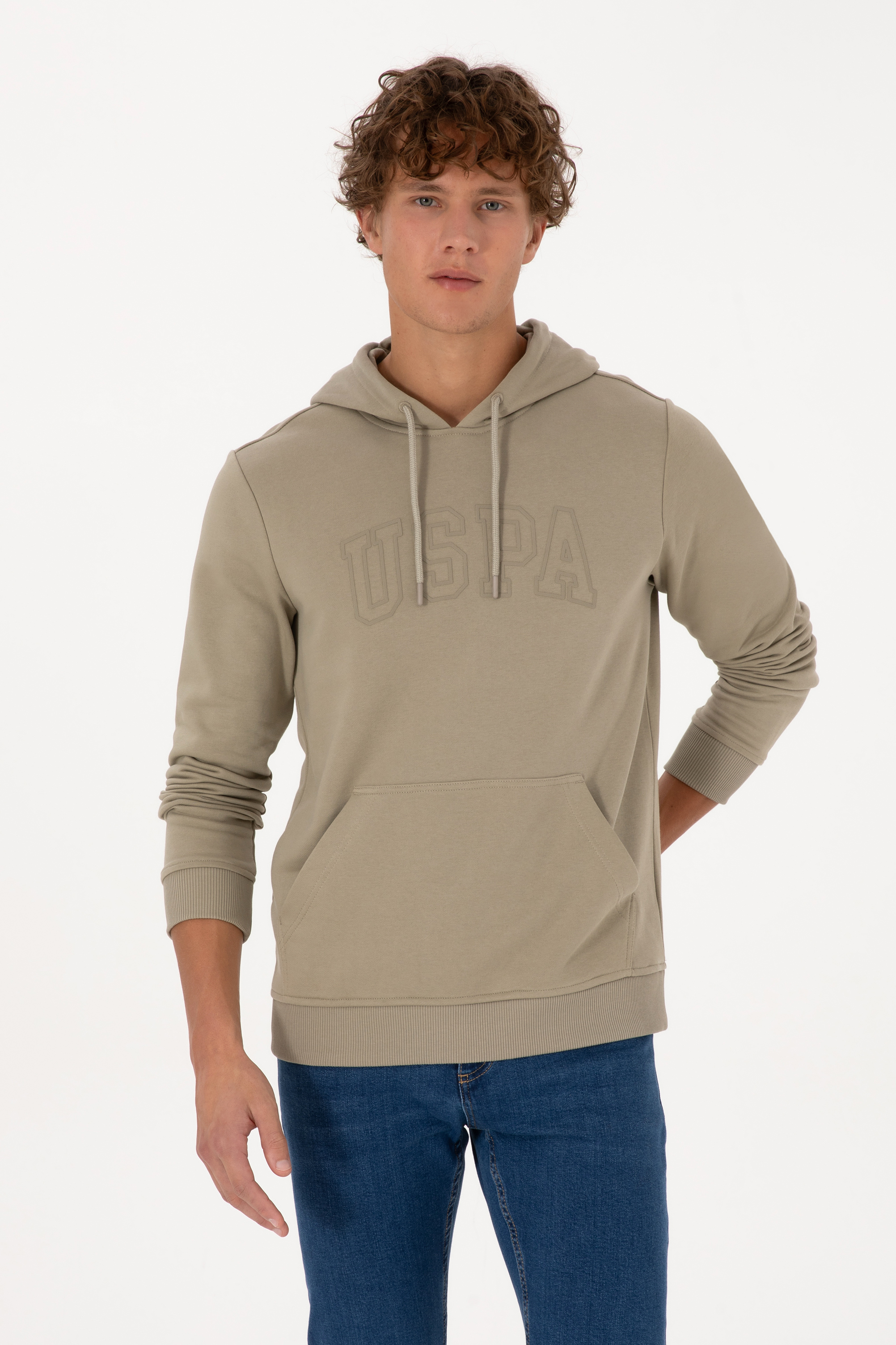 سویشرت بیسیک خاکی روشن رگولار مردانه یو اس پولو | US POLO ASSN