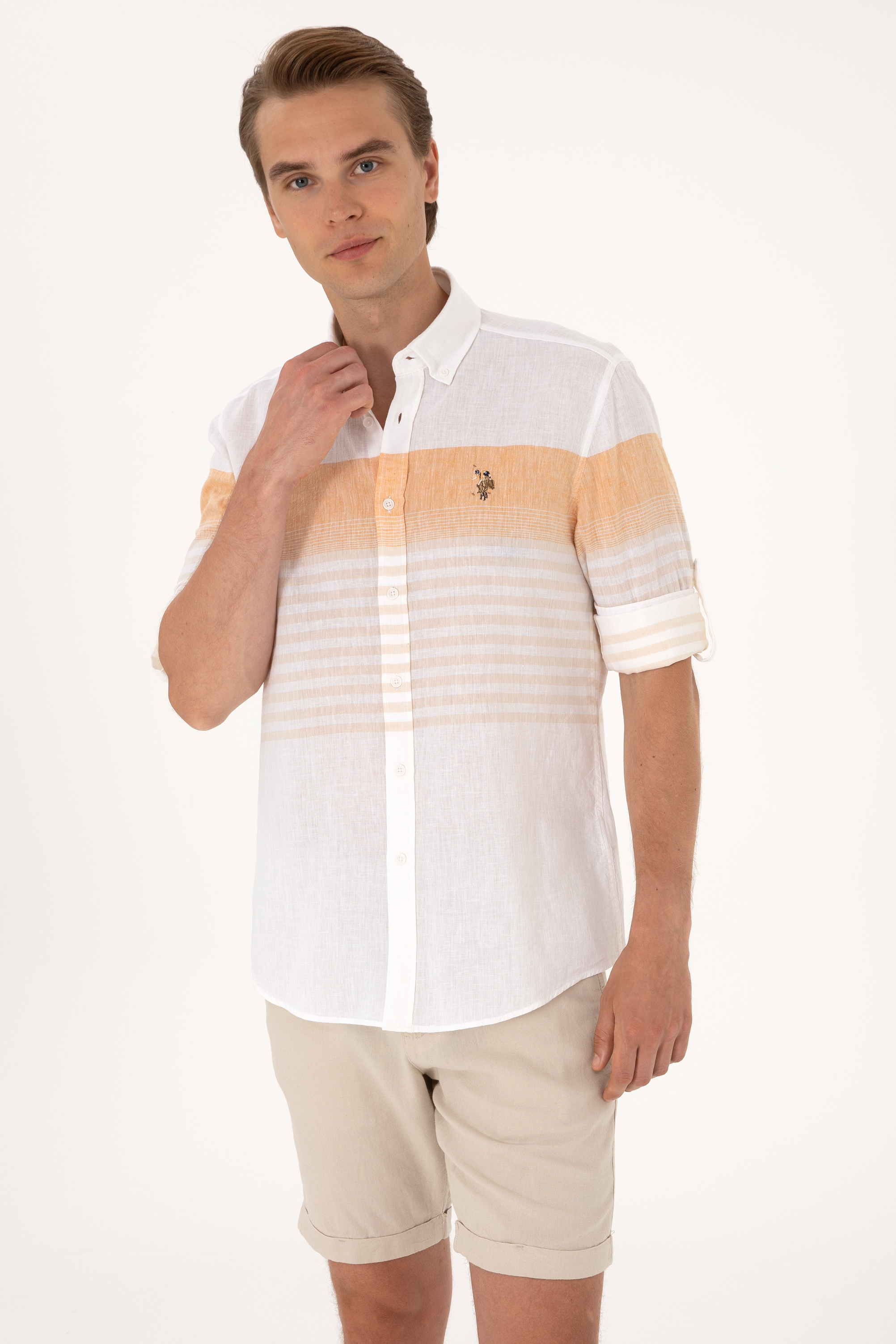پیراهن زرد رگولار مردانه یو اس پولو | US POLO ASSN