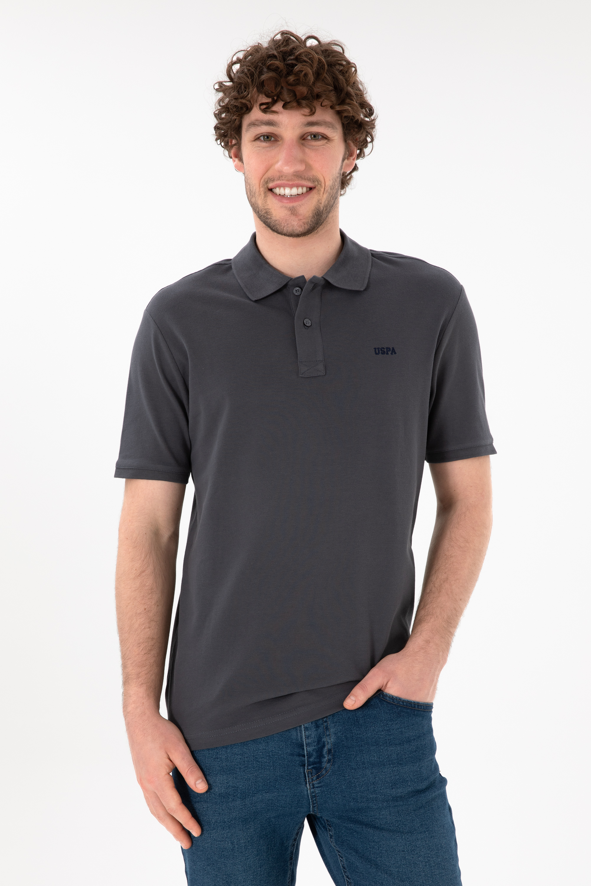 تی شرت بیسیک یقه پولو زغالی رگولار مردانه یو اس پولو | US POLO ASSN