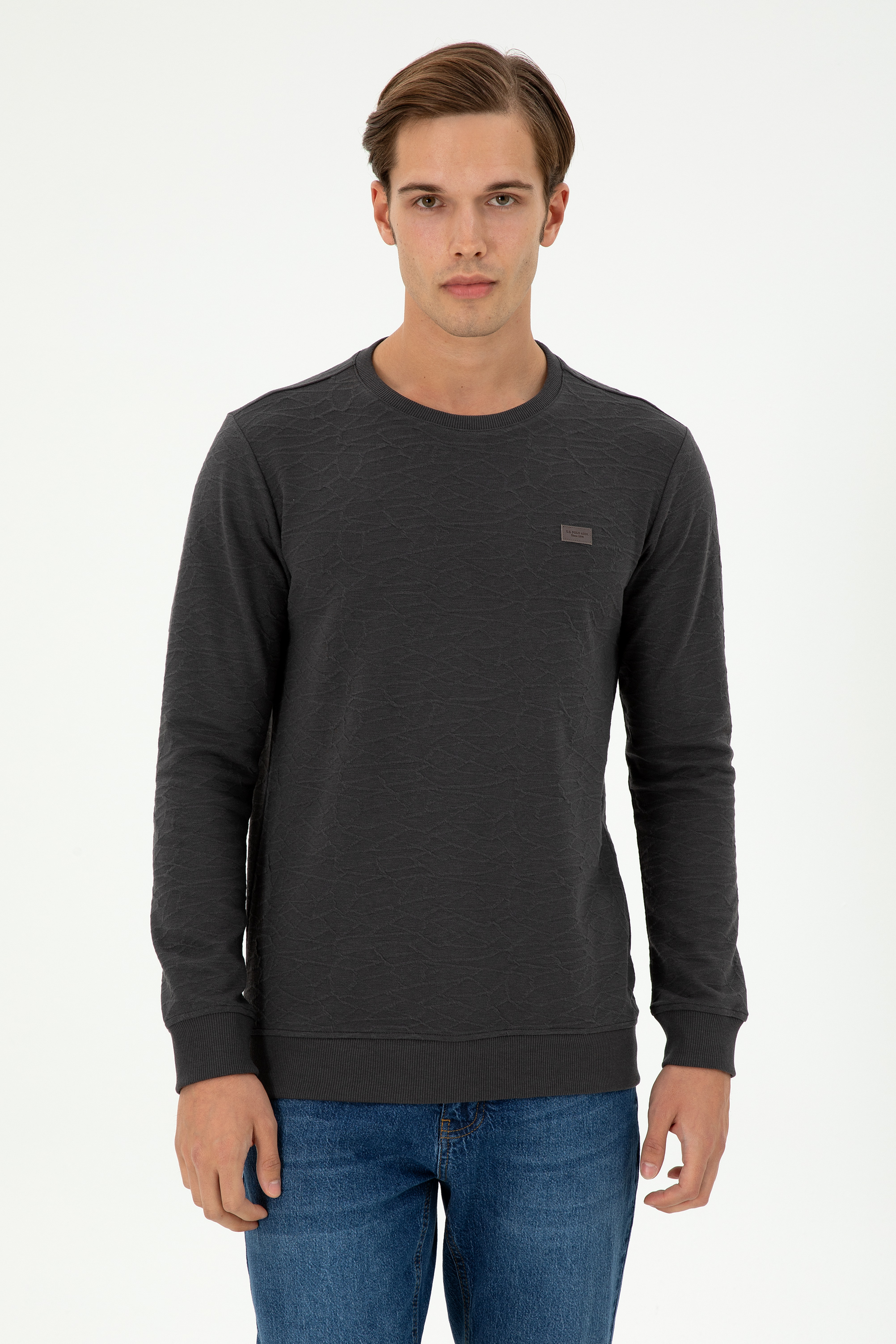 سویشرت یقه گرد زغالی رگولار آستین بلند مردانه یو اس پولو | US POLO ASSN