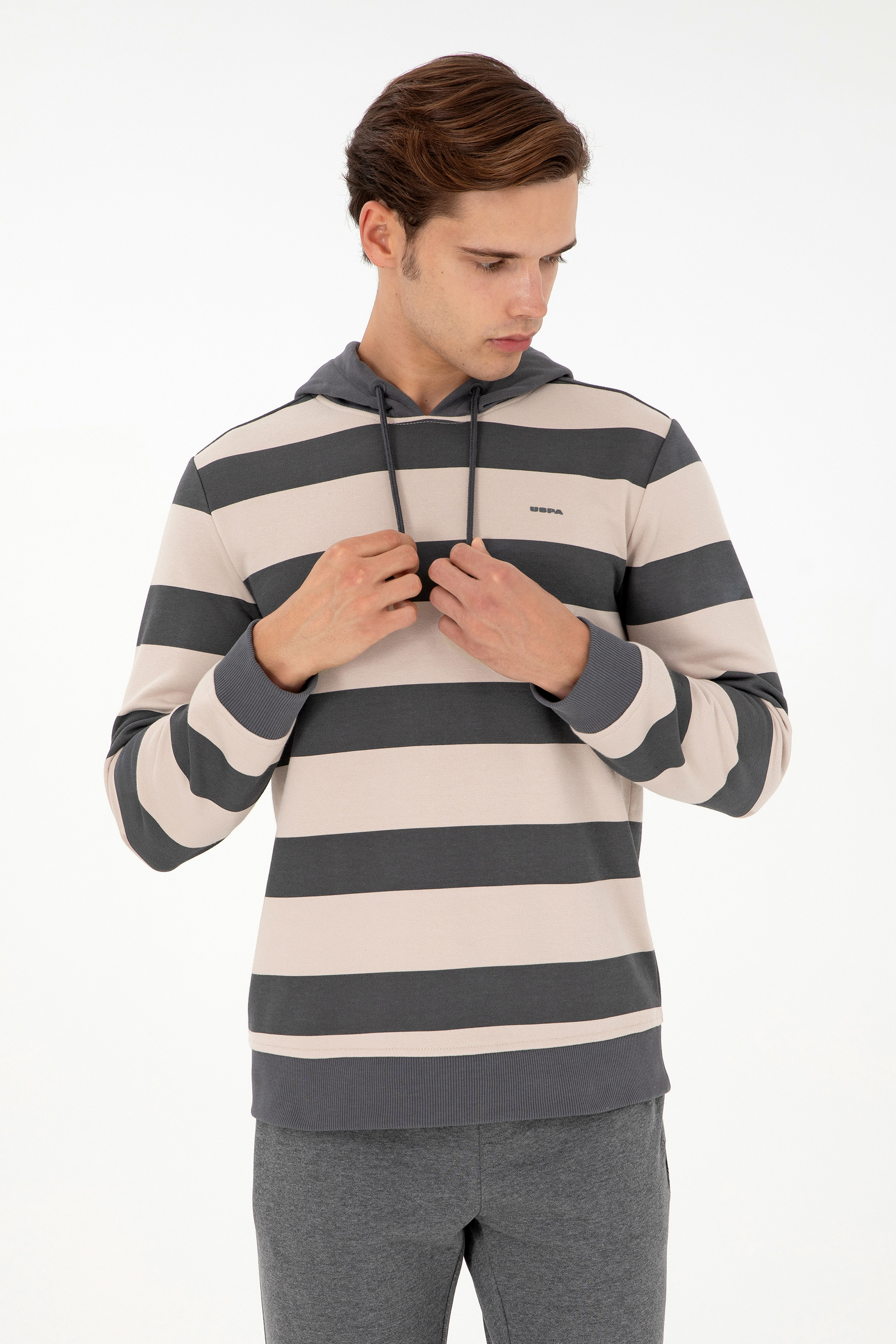 سویشرت هودی زغالی رگولار آستین بلند مردانه یو اس پولو | US POLO ASSN