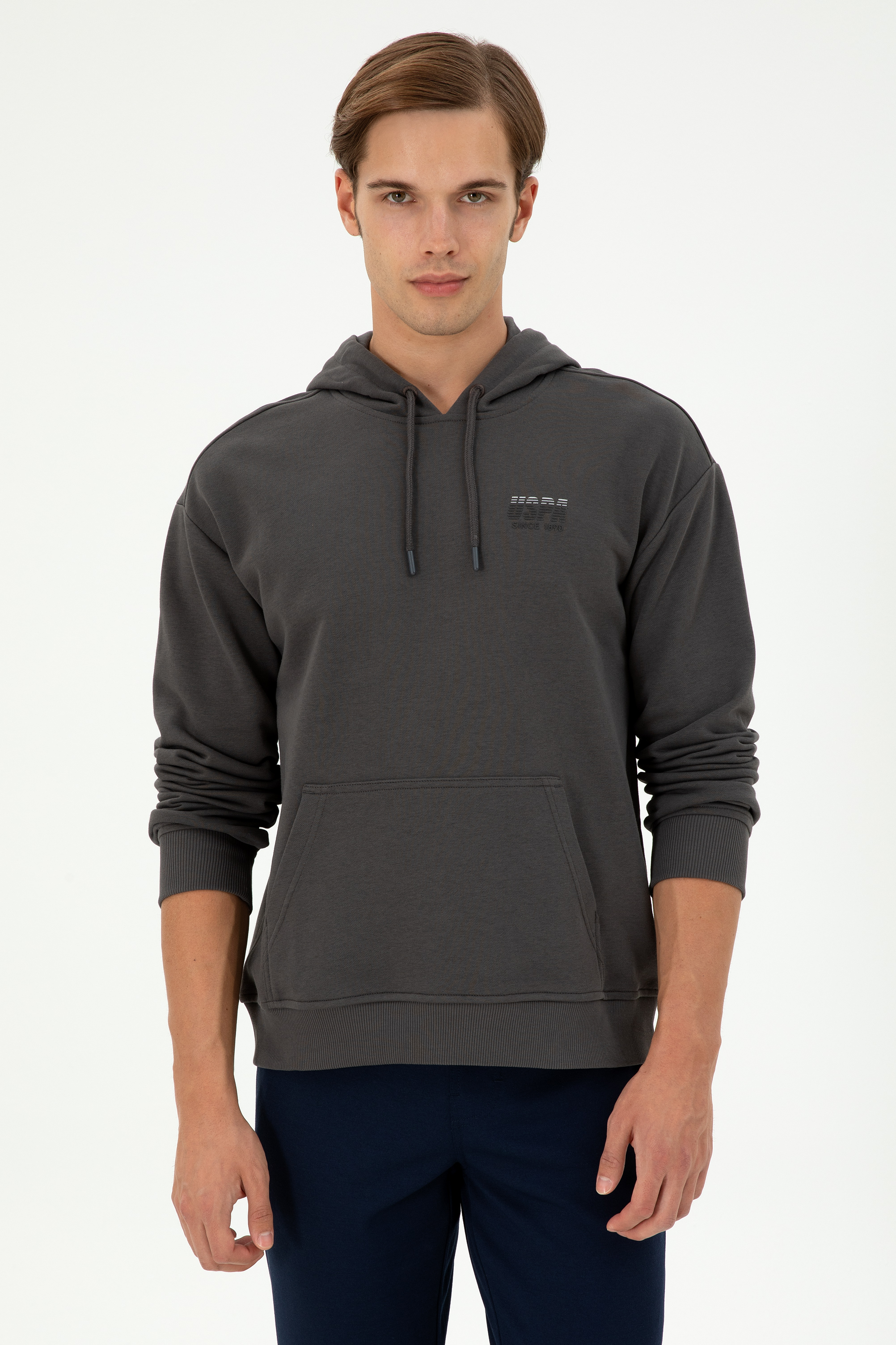 سویشرت هودی زغالی ریلکس آستین بلند مردانه یو اس پولو | US POLO ASSN
