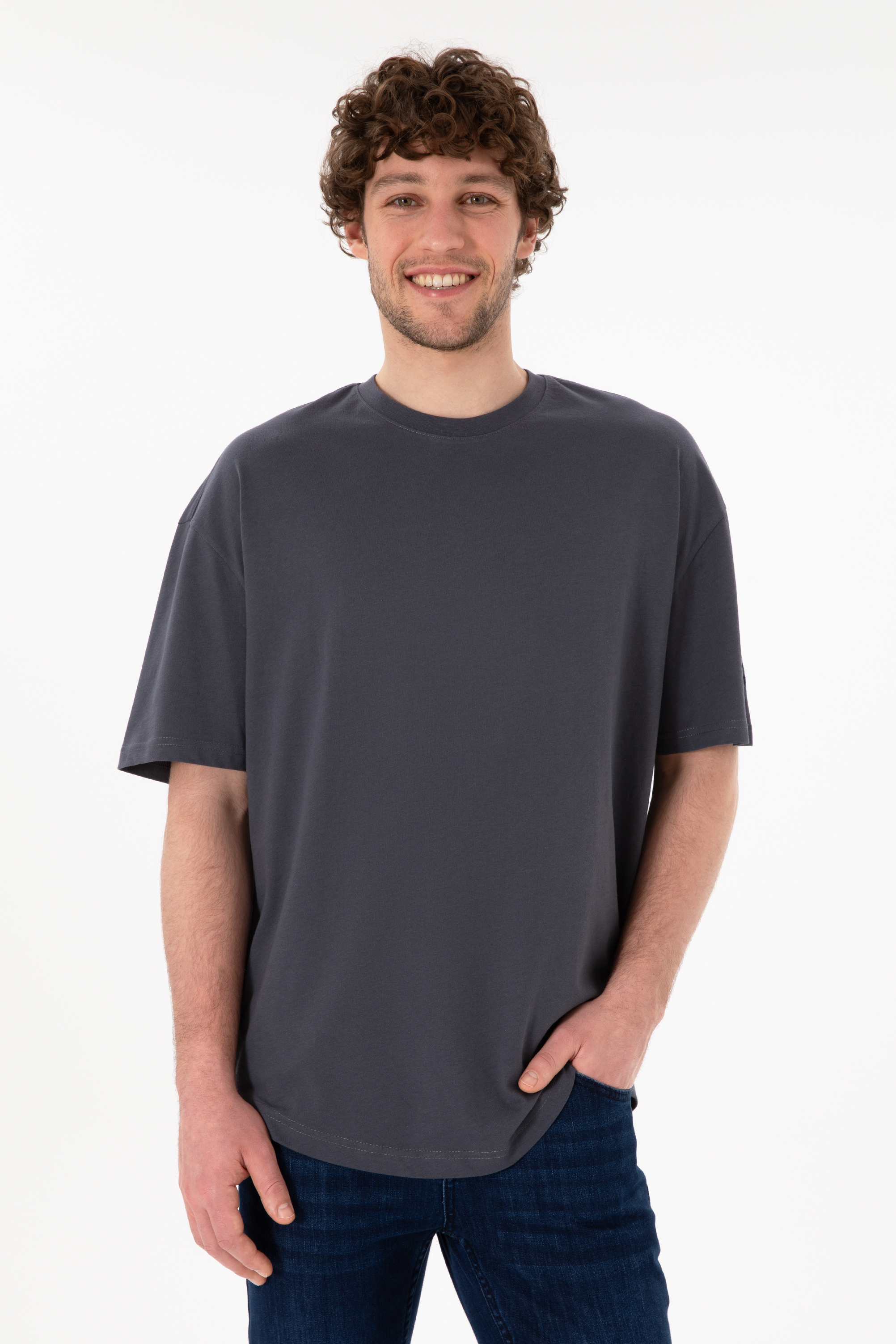 تی شرت بیسیک یقه گرد زغالی LONG FIT آستین کوتاه مردانه یو اس پولو | US POLO ASSN
