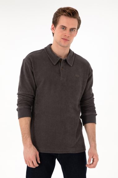 سویشرت یقه پولو زغالی  ریلکس  مردانه یو اس پولو | US POLO ASSN
