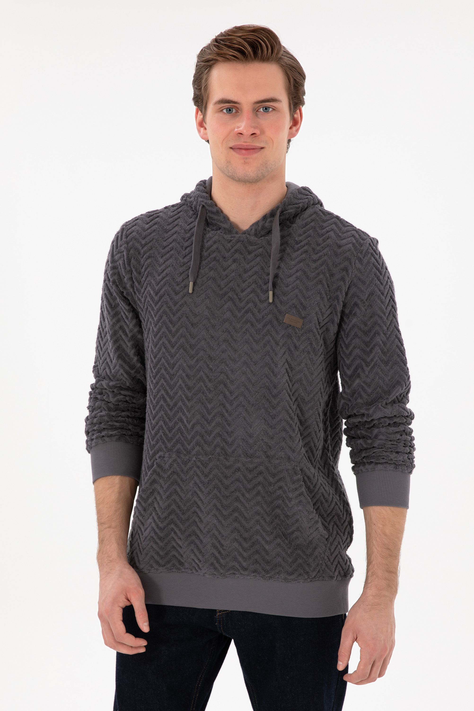 سویشرت هودی زغالی رگولار آستین بلند مردانه یو اس پولو | US POLO ASSN