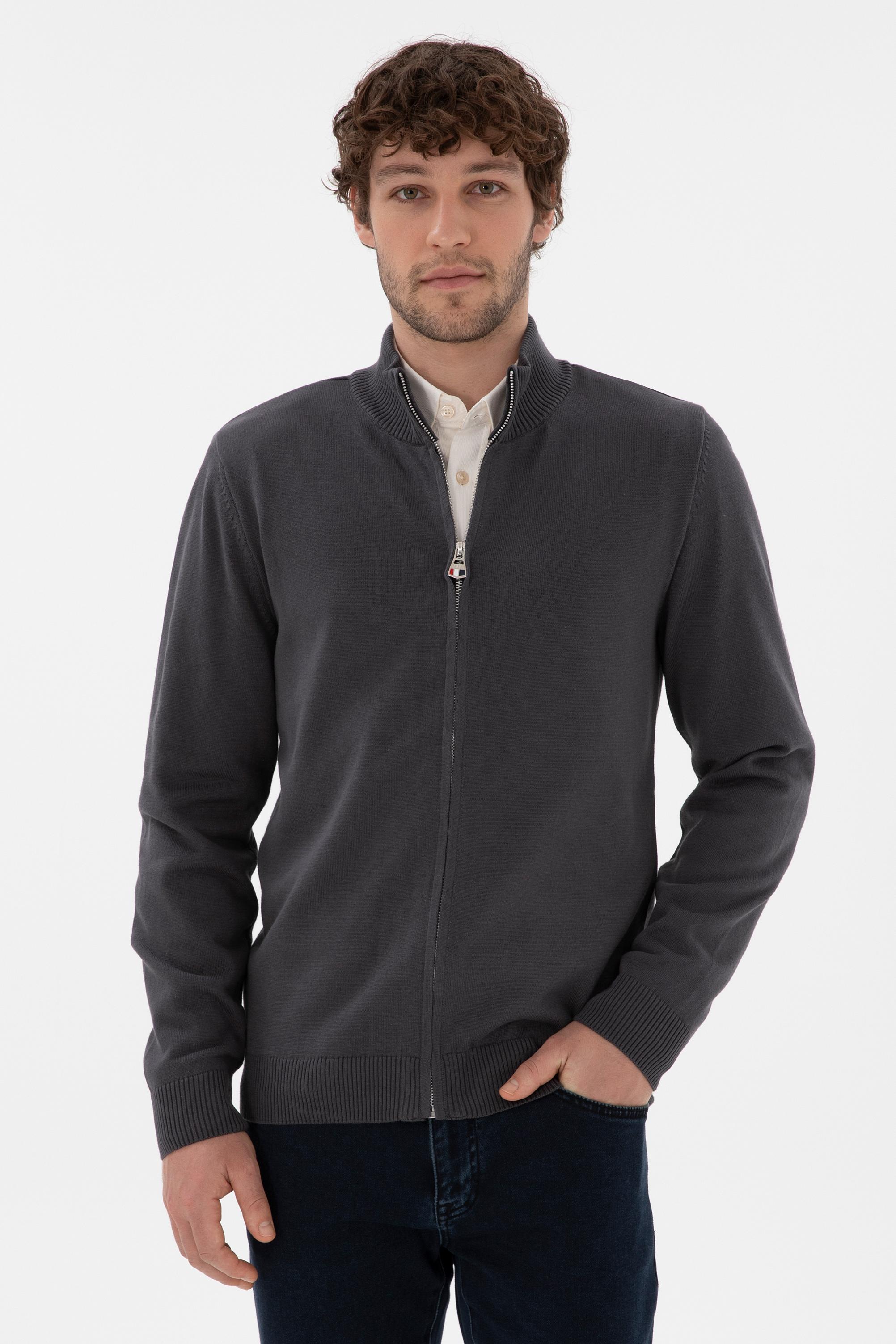 ژاکت تریکو بیسیک زغالی اندامی مردانه یو اس پولو | US POLO ASSN