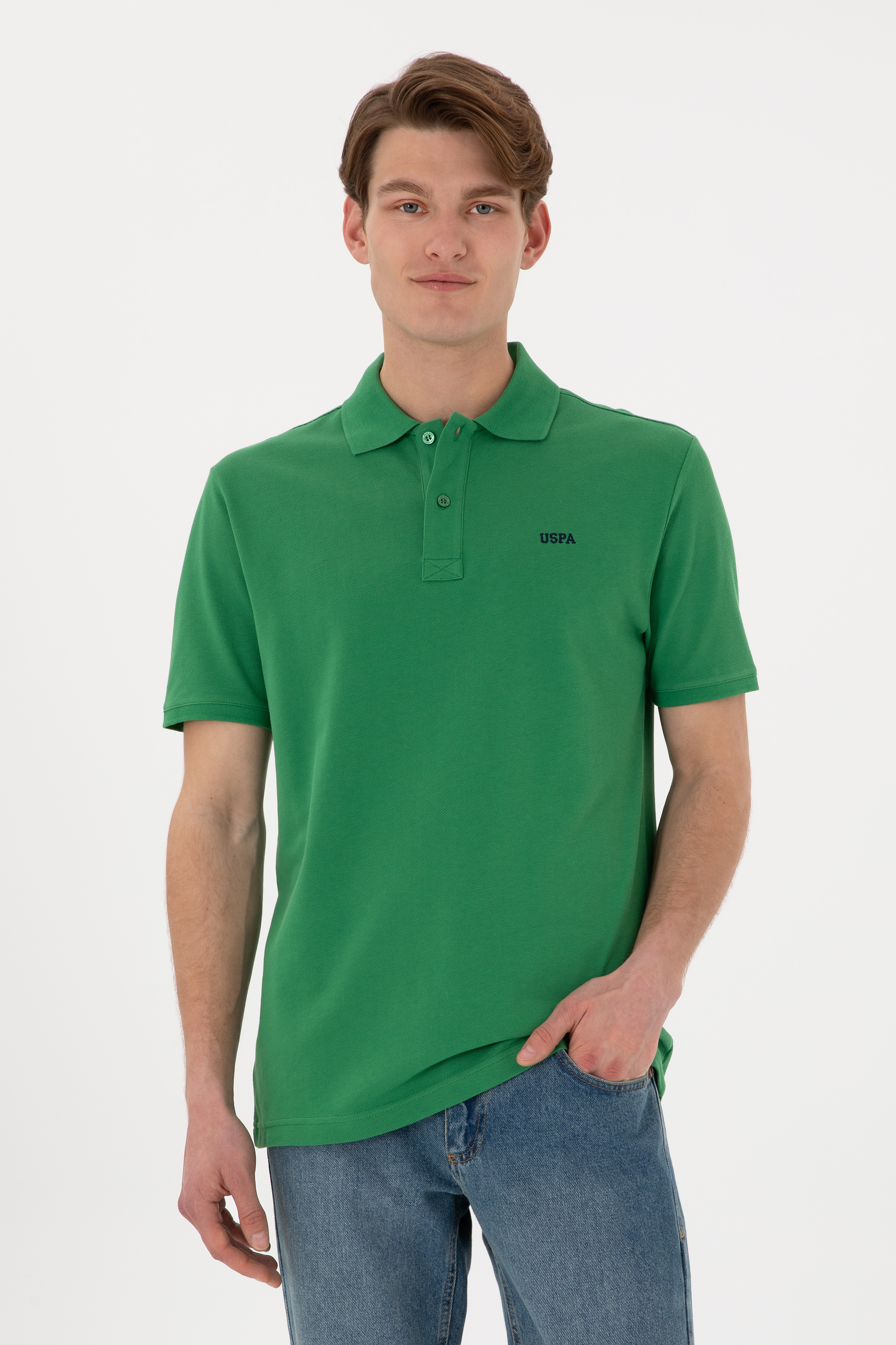 تی شرت بیسیک یقه پولو سبز رگولار مردانه یو اس پولو | US POLO ASSN