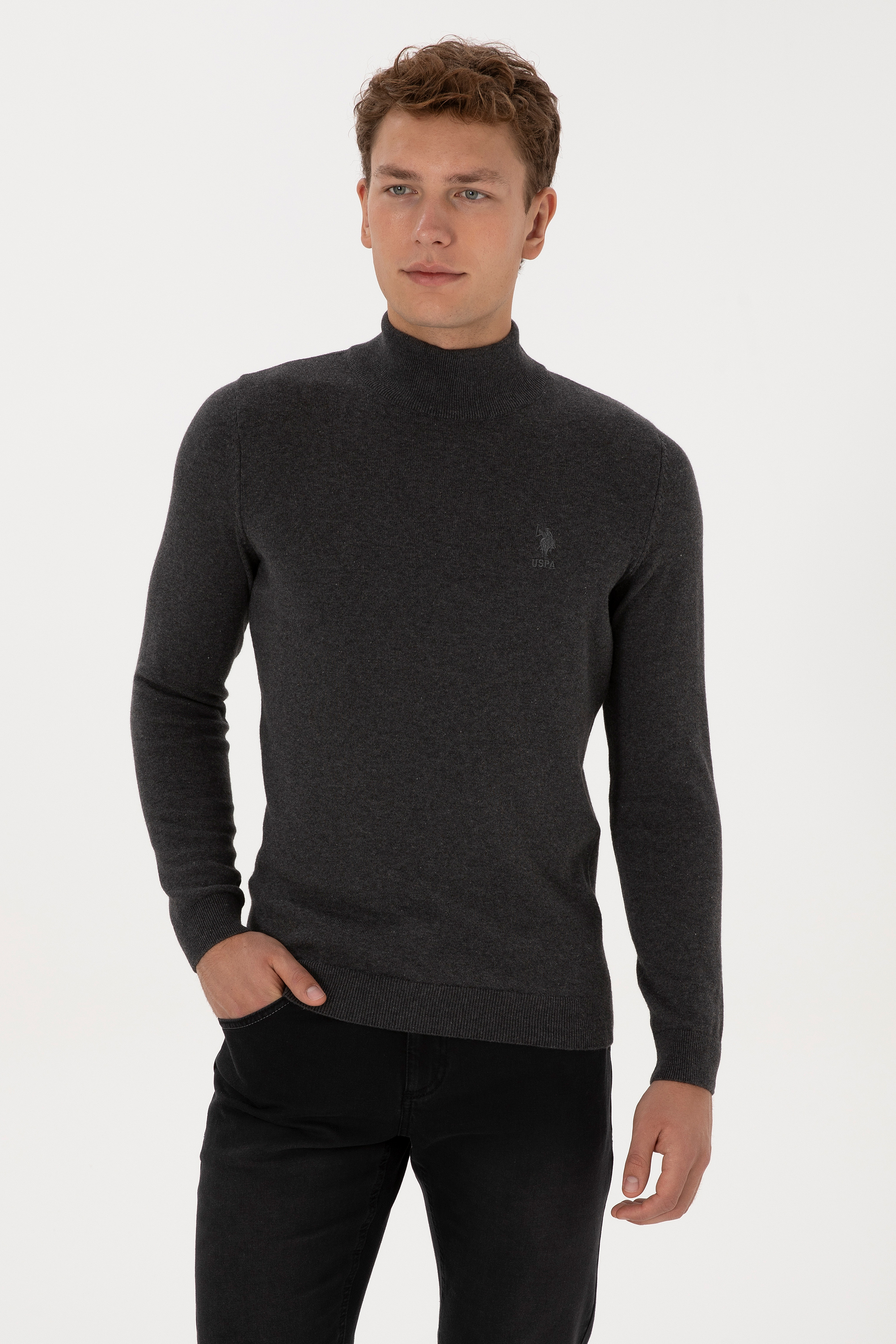 بافت بیسیک زغالی ملانژ اندامی مردانه یو اس پولو | US POLO ASSN