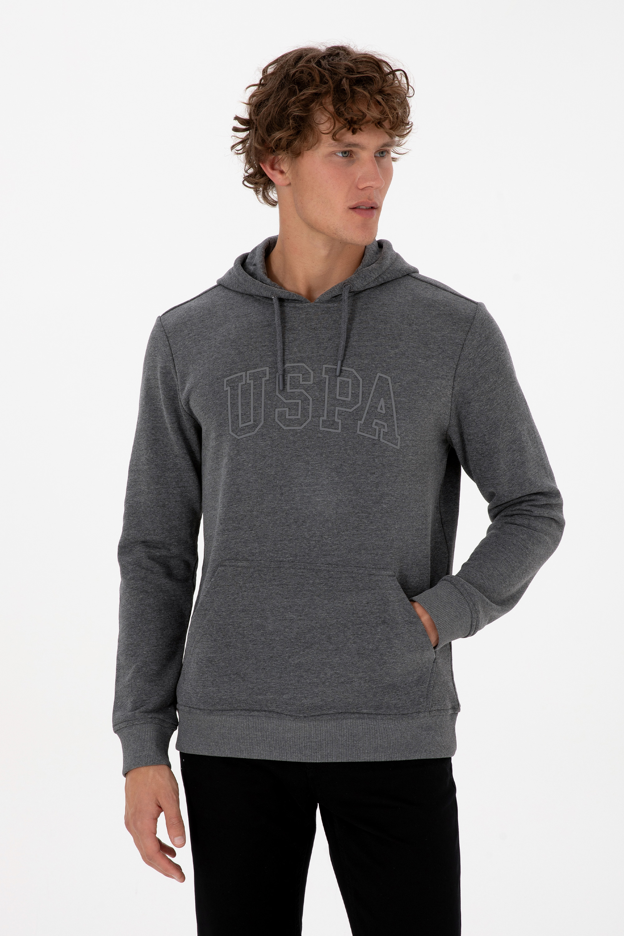 سویشرت بیسیک زغالی ملانژ رگولار مردانه یو اس پولو | US POLO ASSN
