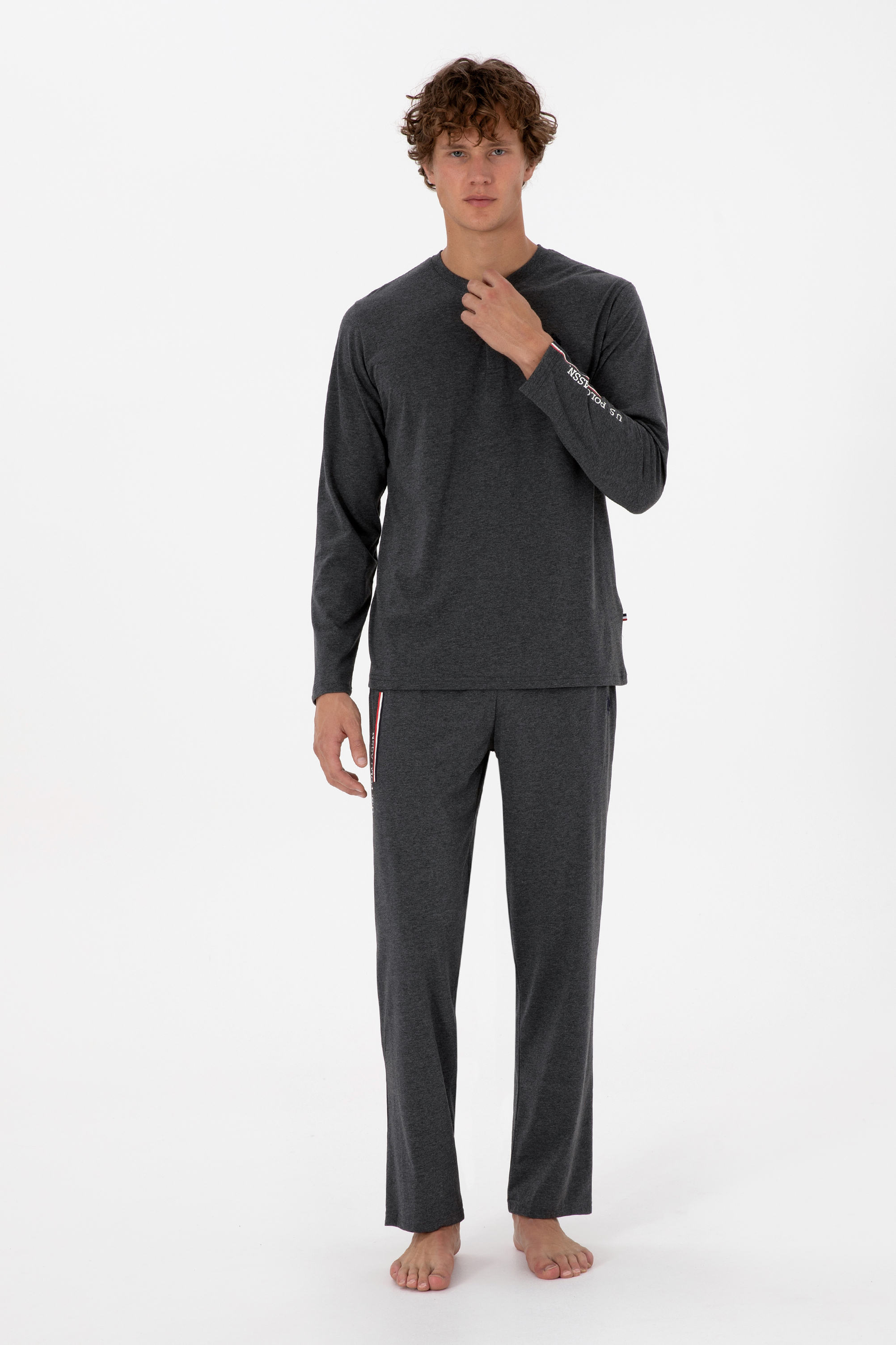 ست پیژامه زغالی ملانژ استاندارد فیت مردانه یو اس پولو | US POLO ASSN
