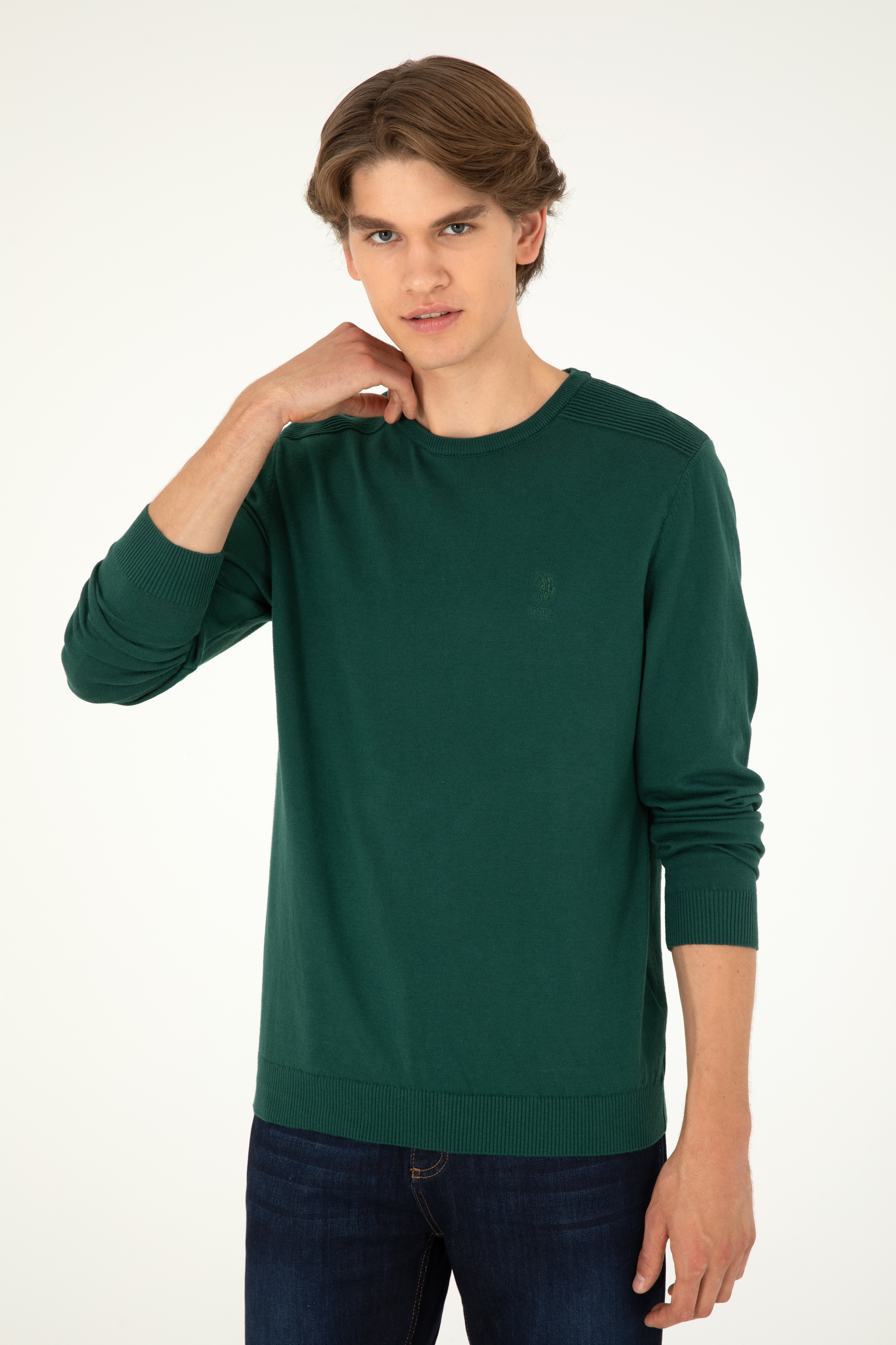 بافت بیسیک یقه گرد سبز اندامی مردانه یو اس پولو | US POLO ASSN