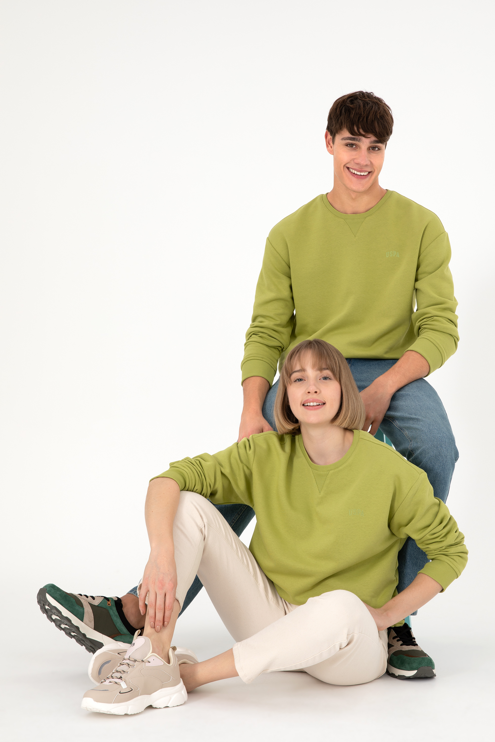 سویشرت یقه گرد سبز پسته ای ریلکس مردانه یو اس پولو | US POLO ASSN