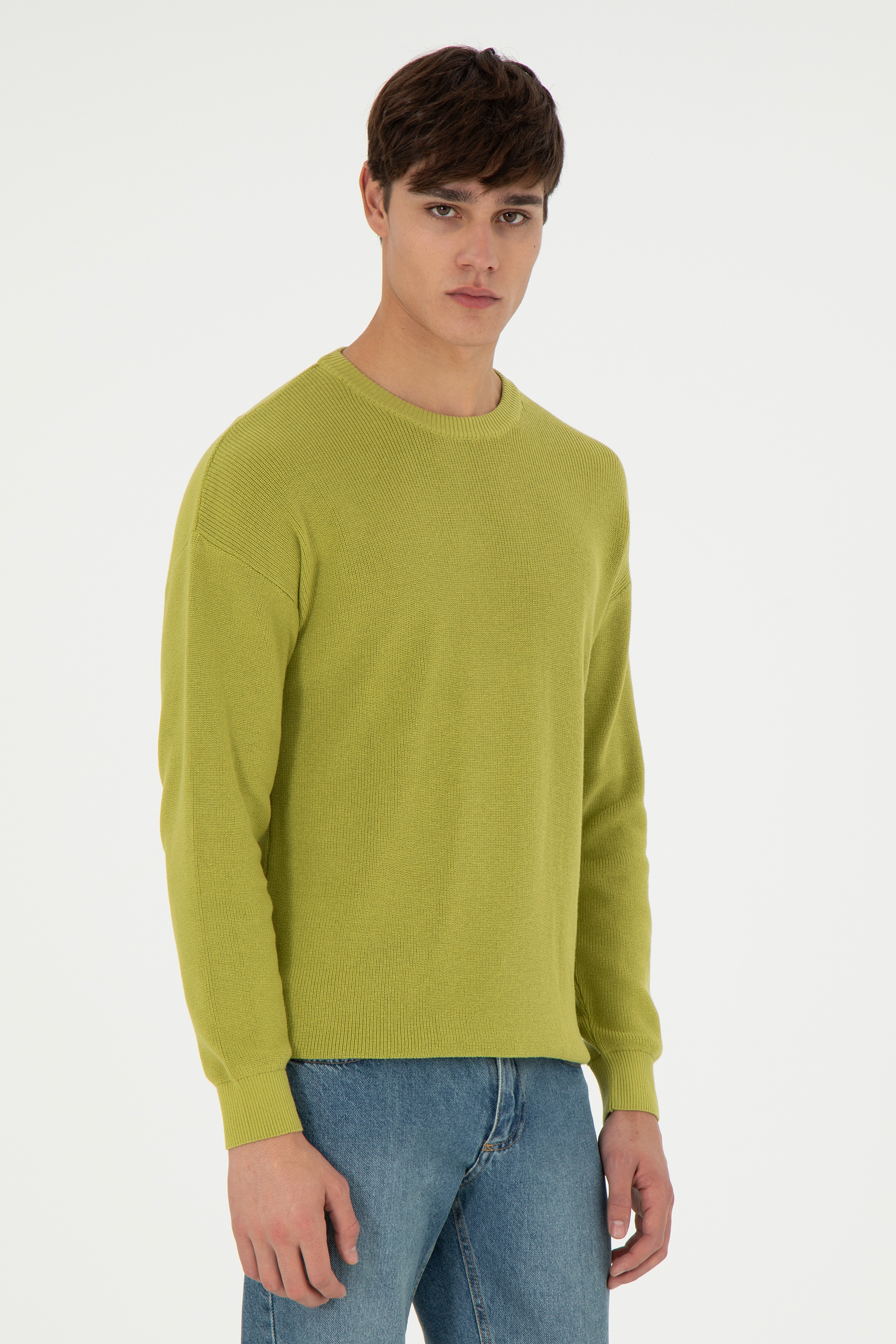 بافت بیسیک یقه گرد سبز پسته ای رگولار مردانه یو اس پولو | US POLO ASSN