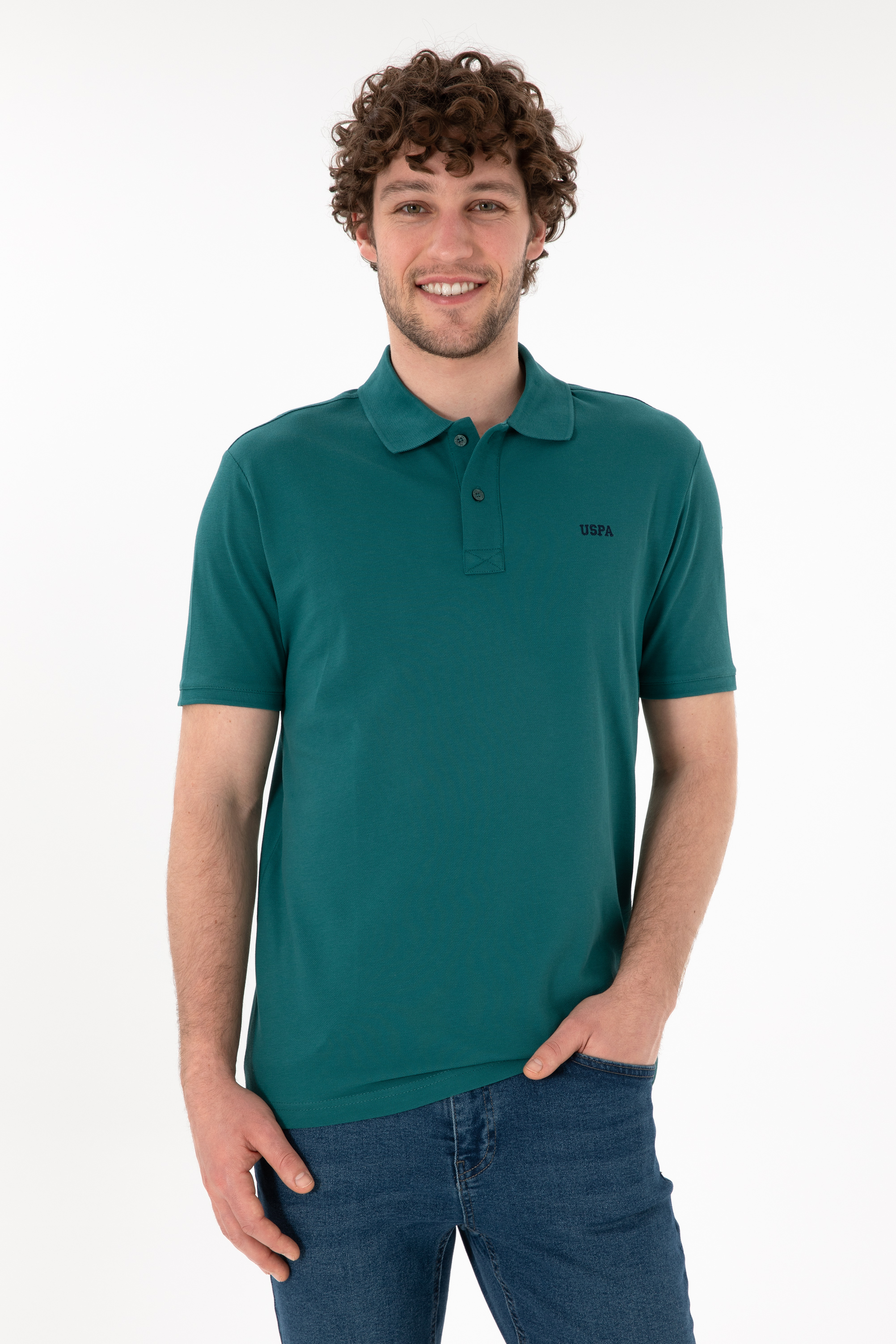 تی شرت بیسیک یقه پولو سبز تیره رگولار مردانه یو اس پولو | US POLO ASSN
