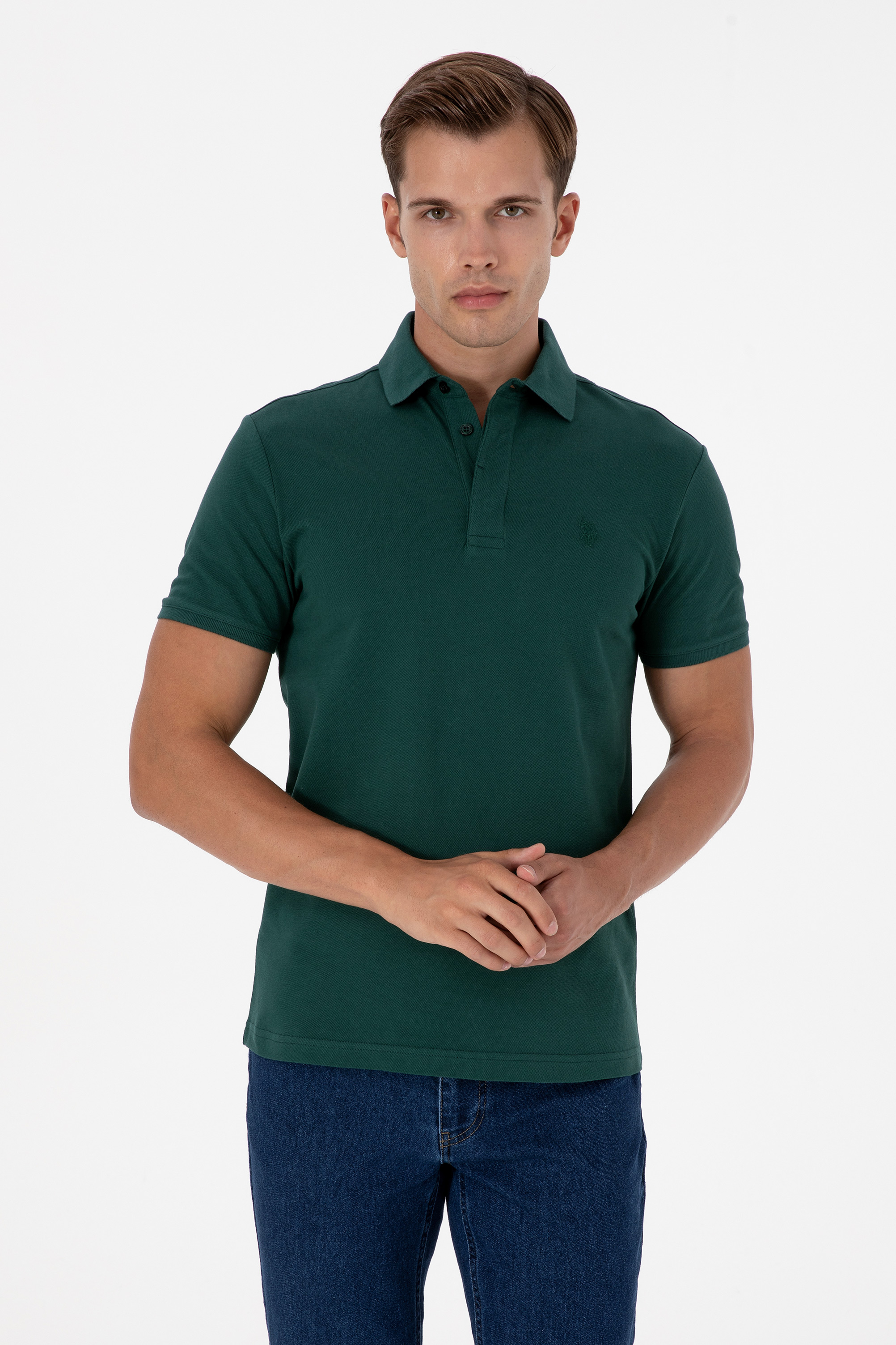 تی شرت سبز تیره اندامی مردانه یو اس پولو | US POLO ASSN