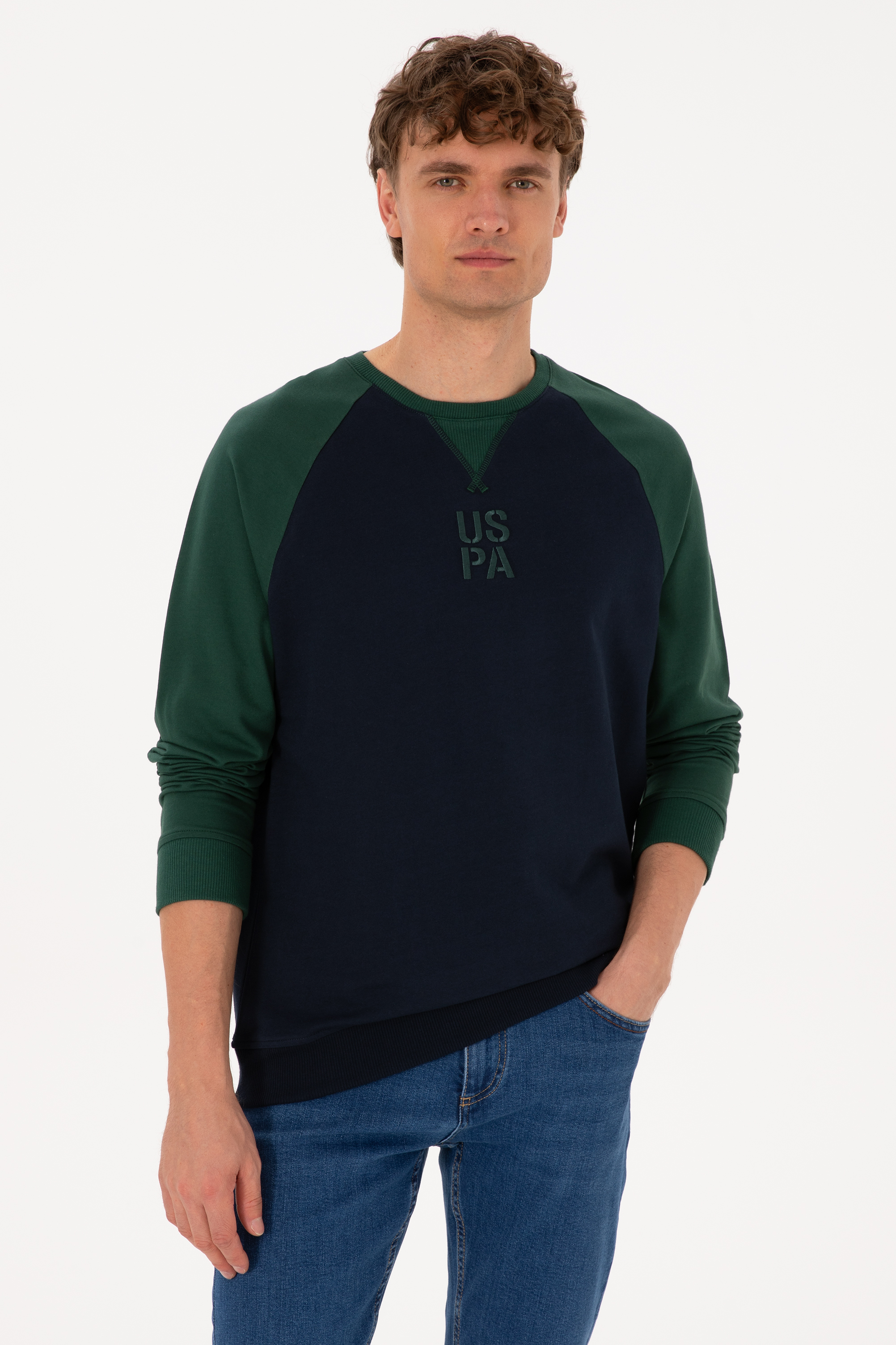 سویشرت سبز تیره رگولار مردانه یو اس پولو | US POLO ASSN