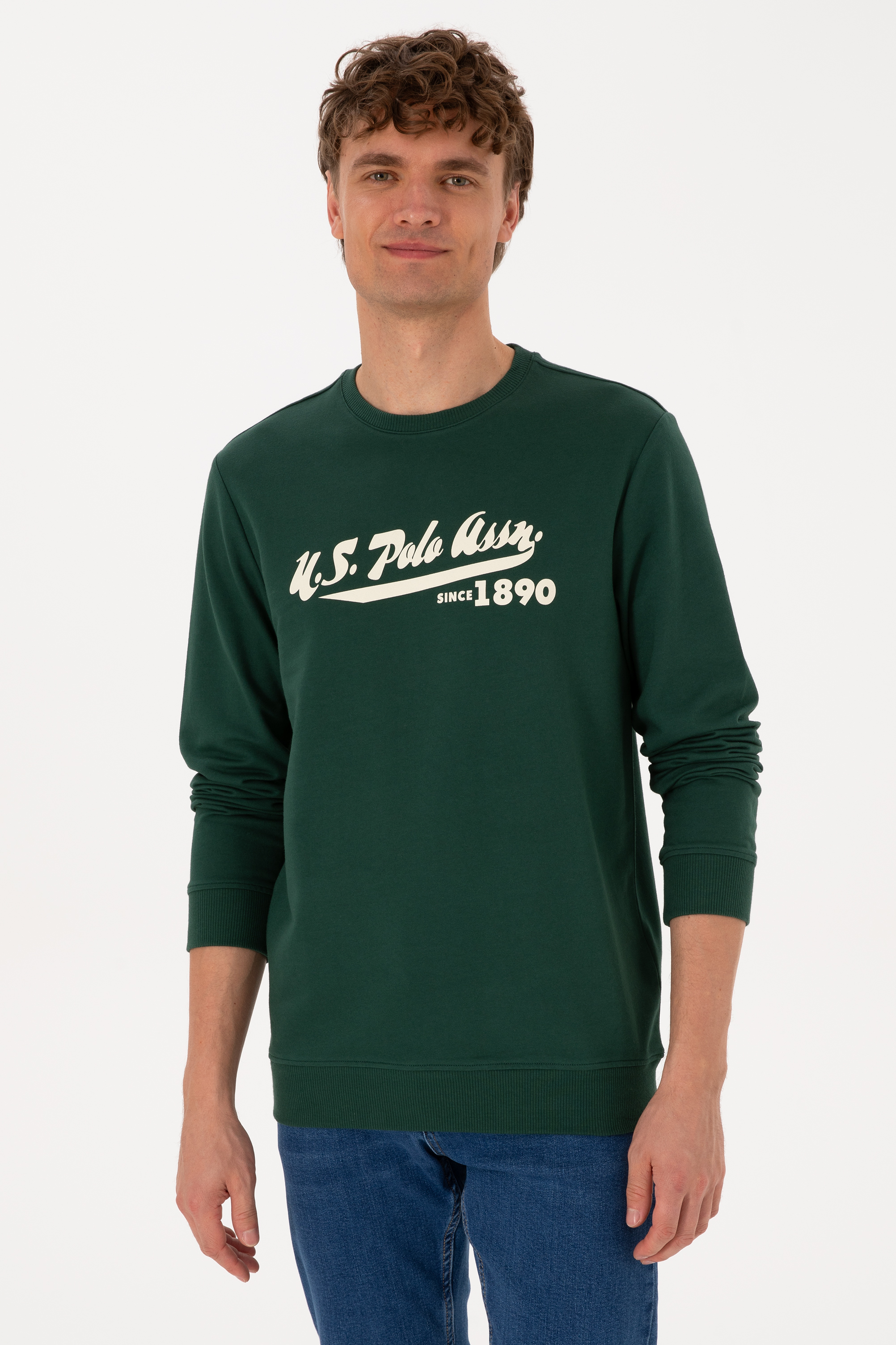 سویشرت سبز تیره رگولار مردانه یو اس پولو | US POLO ASSN