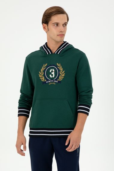 سویشرت هودی سبز تیره  رگولار آستین بلند مردانه یو اس پولو | US POLO ASSN