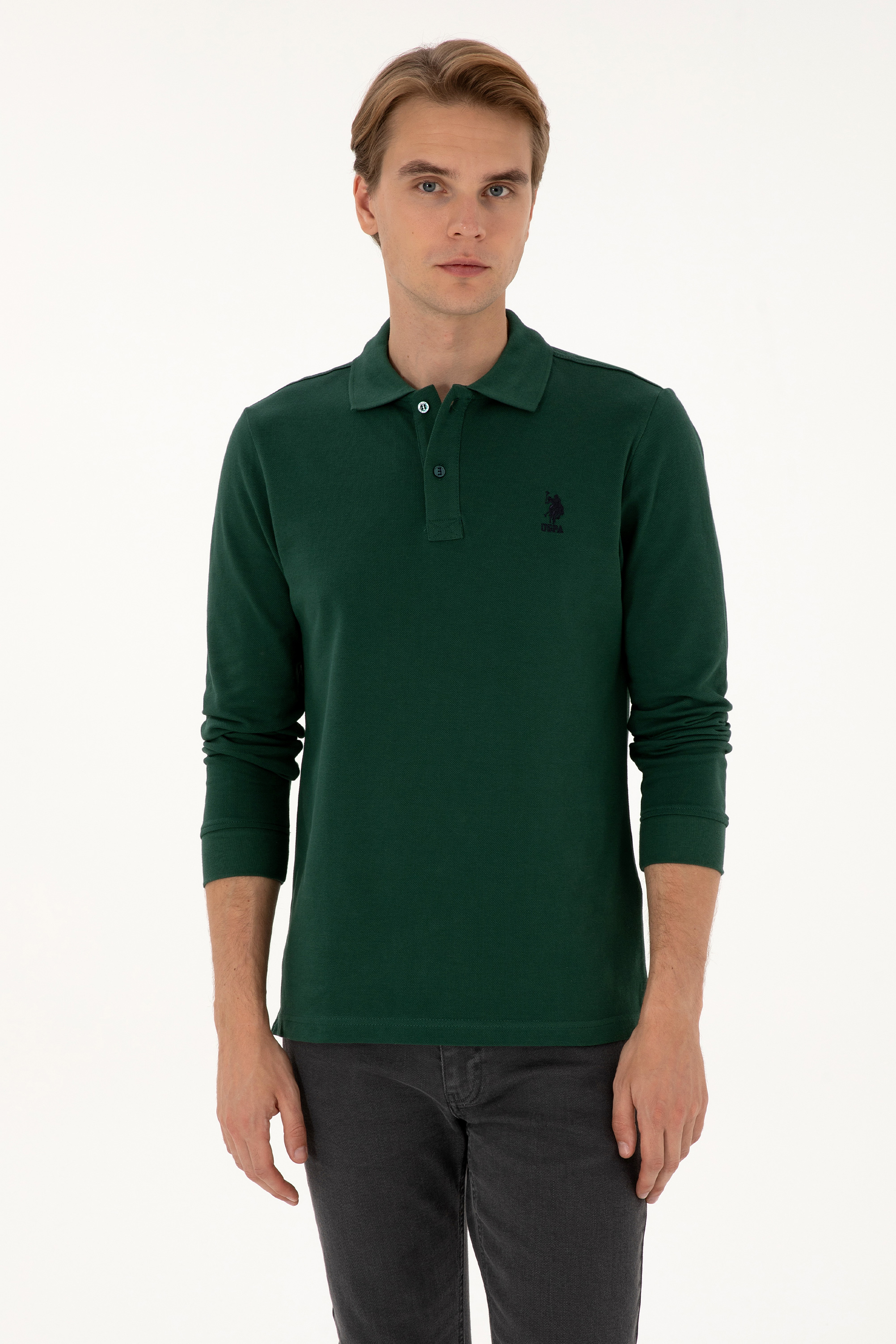 سویشرت بیسیک سبز تیره رگولار مردانه یو اس پولو | US POLO ASSN