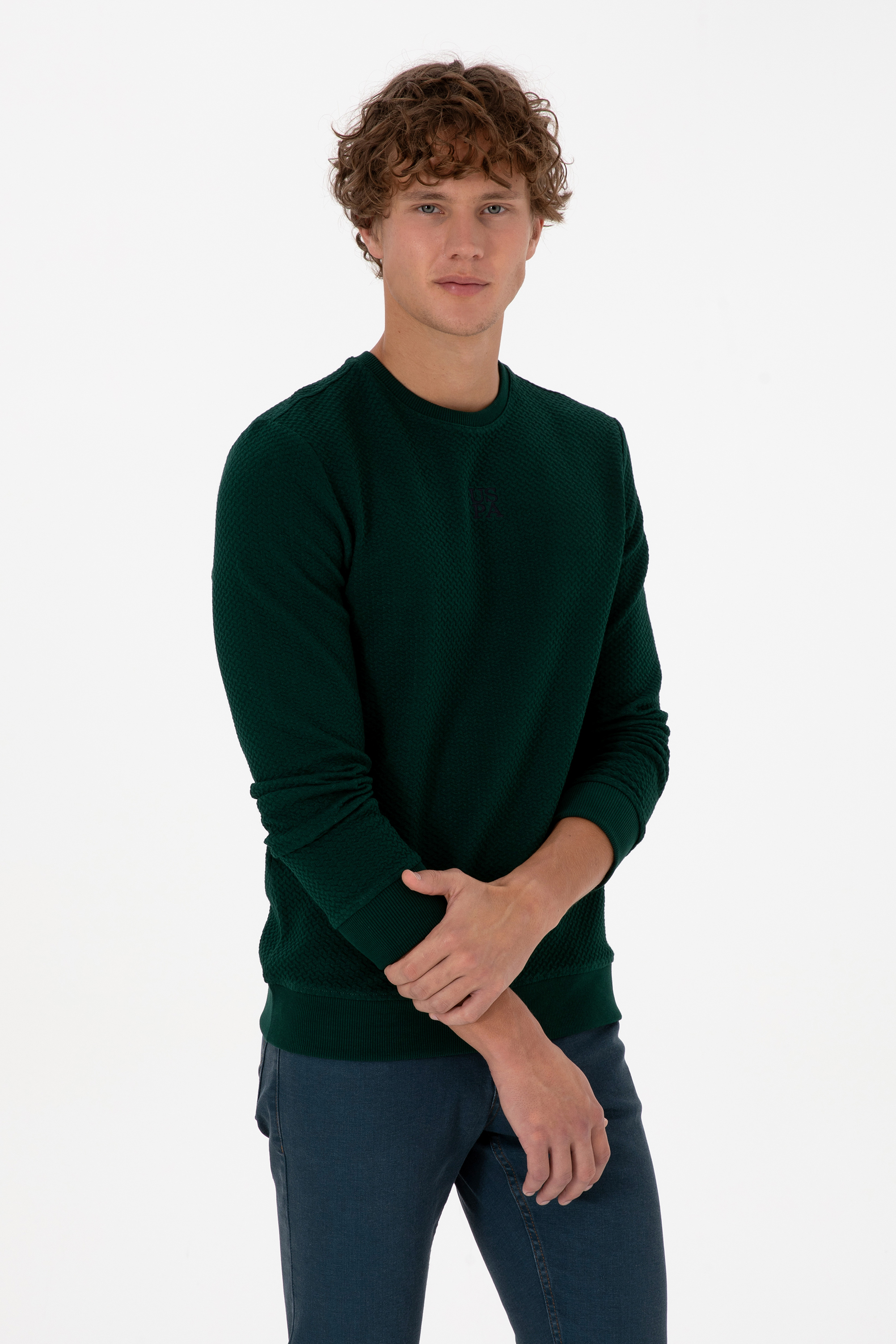 سویشرت سبز تیره رگولار مردانه یو اس پولو | US POLO ASSN