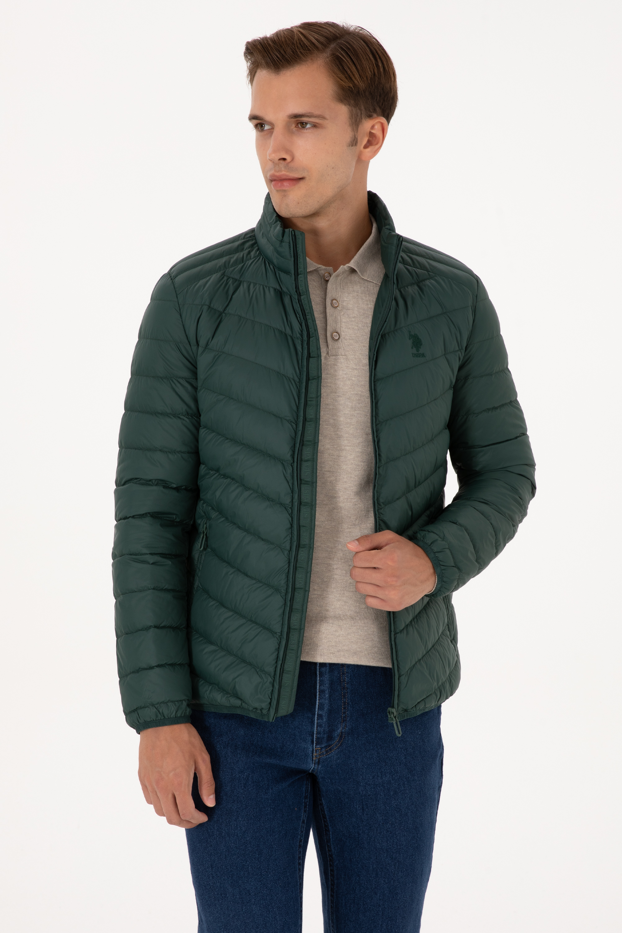 کاپشن سبز تیره اندامی مردانه یو اس پولو | US POLO ASSN