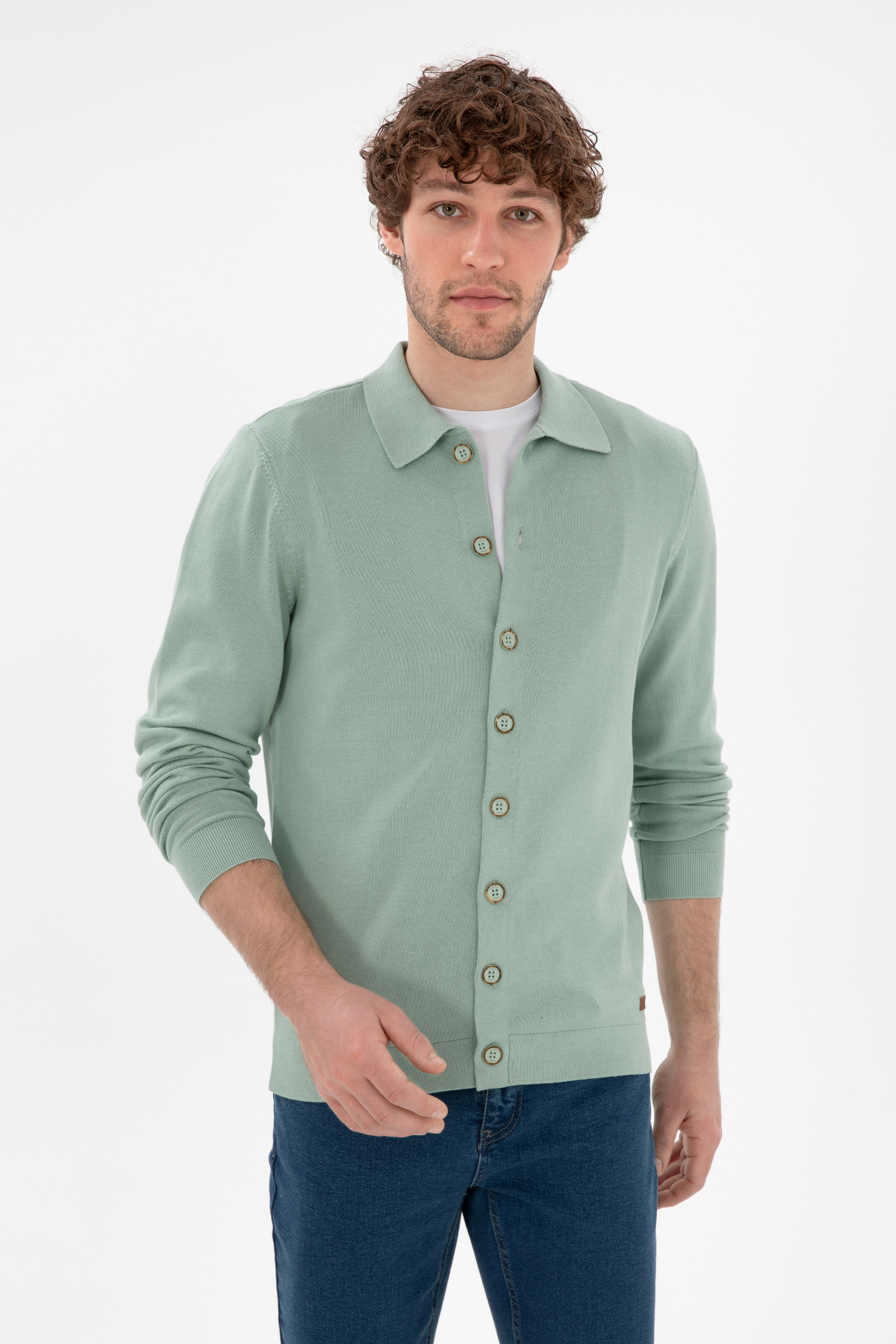 ژاکت تریکو بیسیک سبزآبی رگولار مردانه یو اس پولو | US POLO ASSN