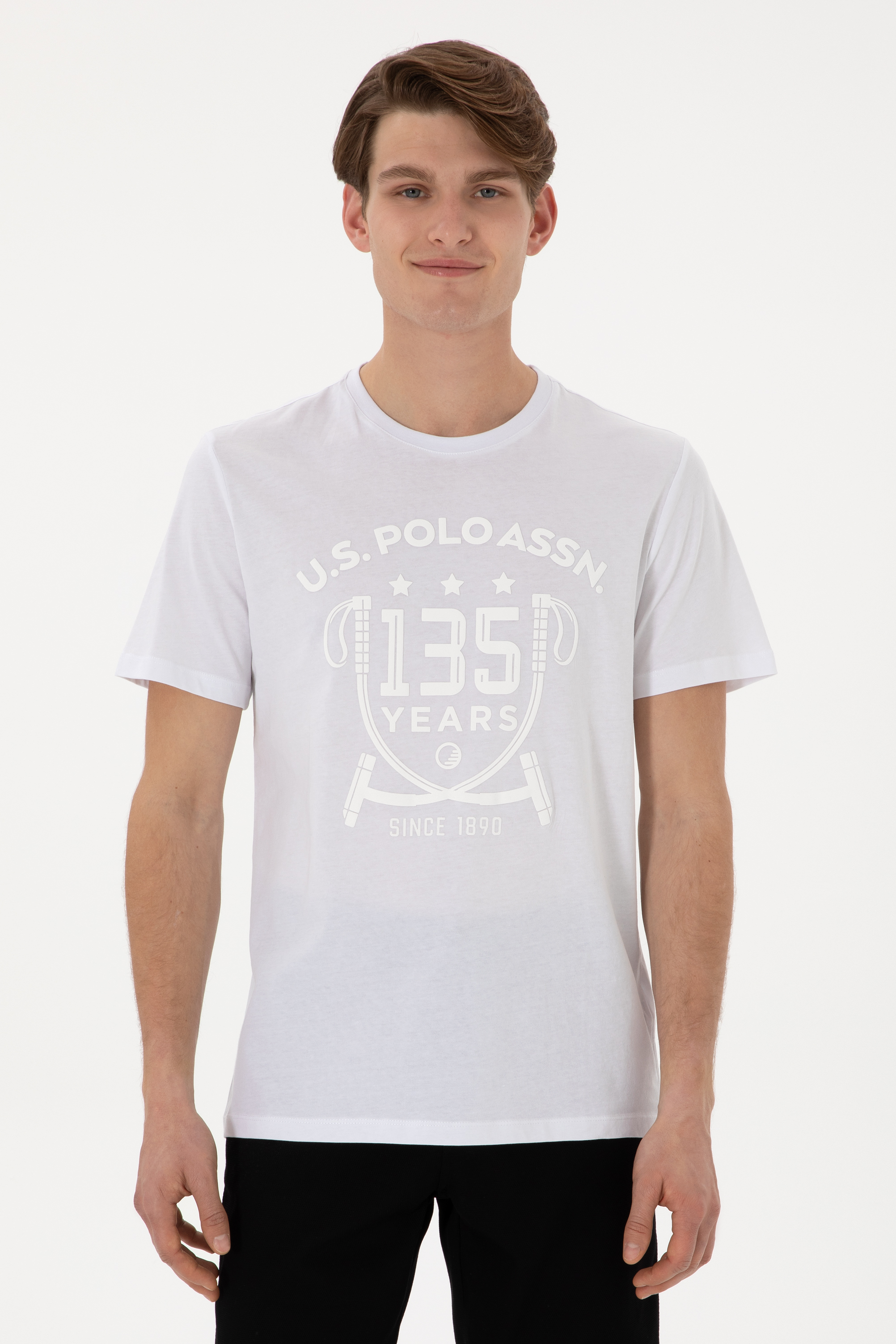 تی شرت یقه گرد سفید رگولار مردانه یو اس پولو | US POLO ASSN