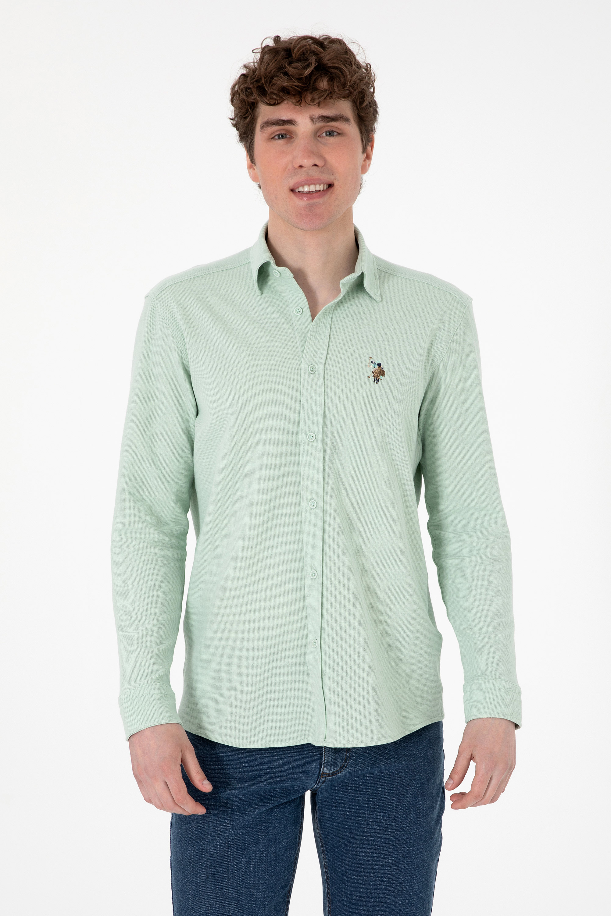 پیراهن سبزآبی رگولار مردانه یو اس پولو | US POLO ASSN
